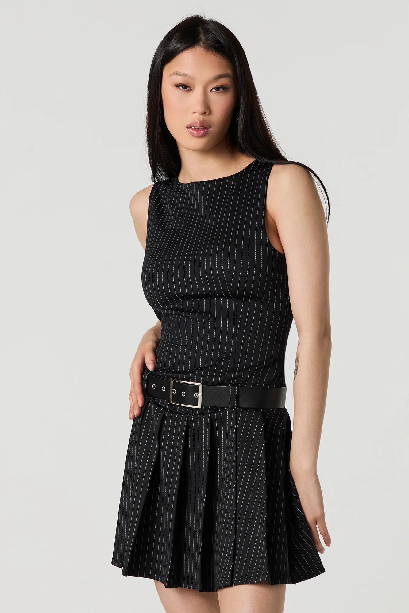 Belted Pleated Mini Dress - Image 7