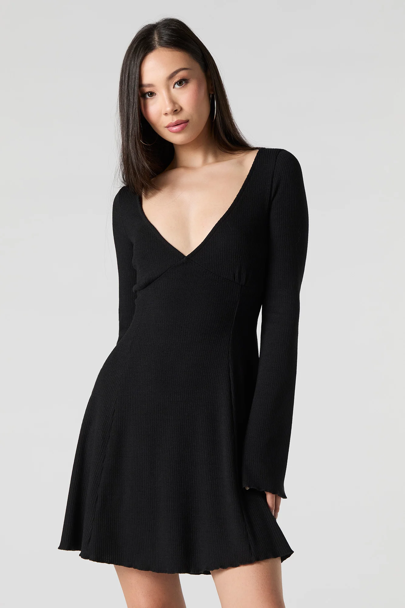 Knit Long Sleeve A-Line Mini Dress - Image 4