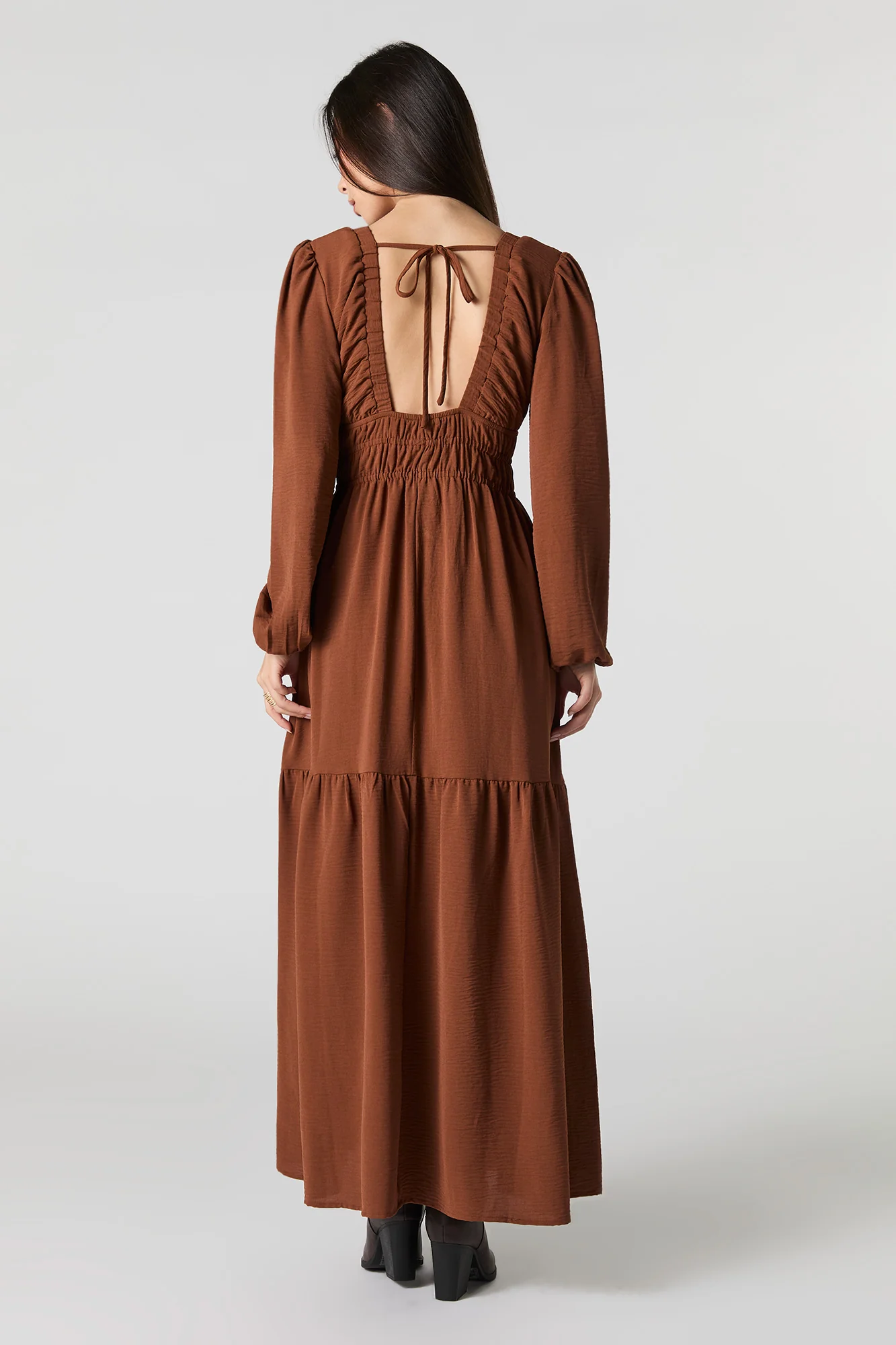 Robe maxi fluide à manche longue et col en V - Image 6