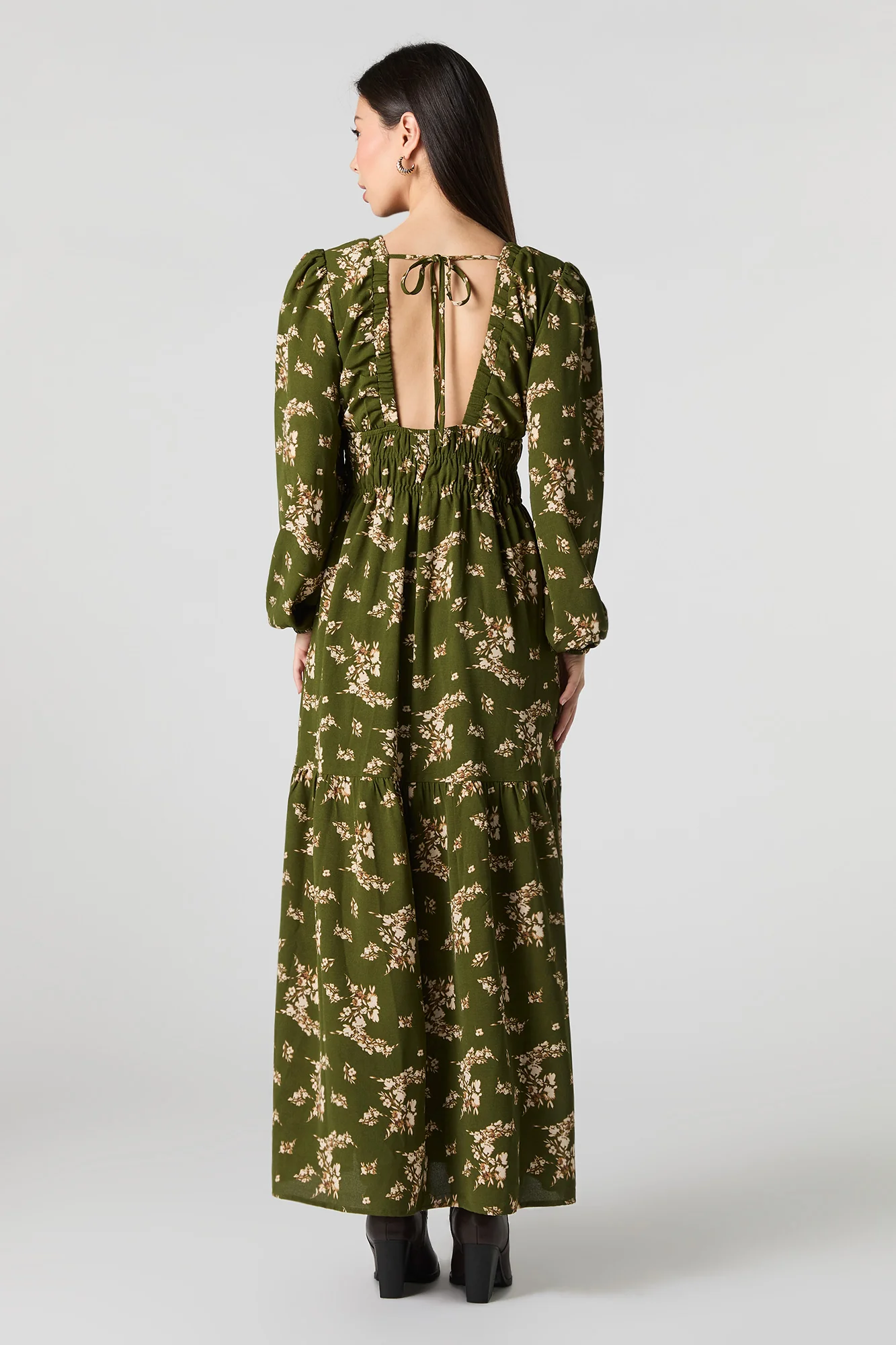 Robe maxi fluide à manche longue et col en V - Image 9