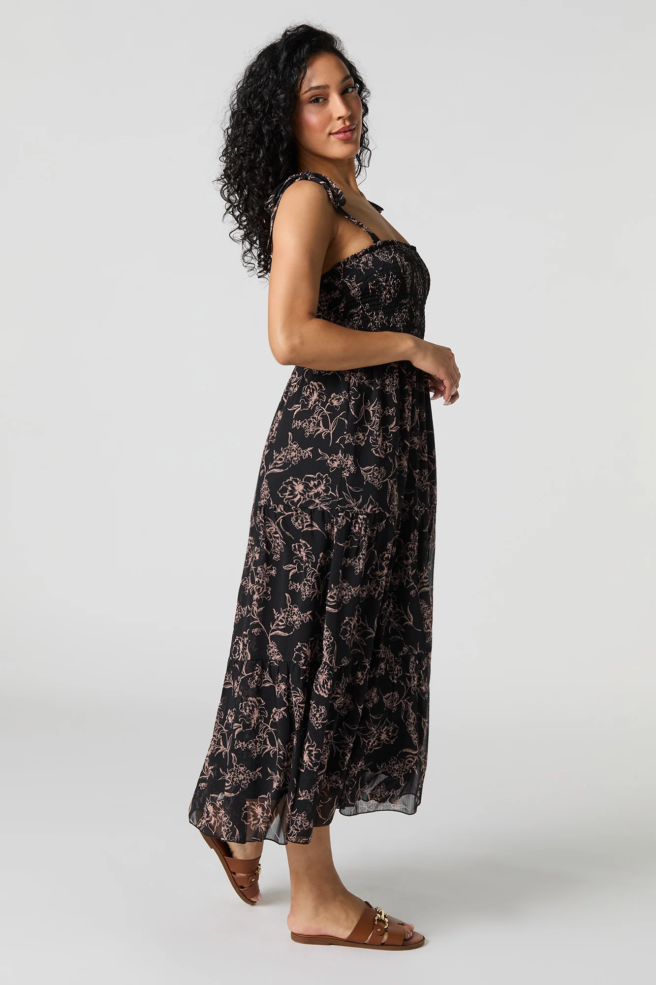 Chiffon Tie Strap Tiered Midi Dress - Image 10
