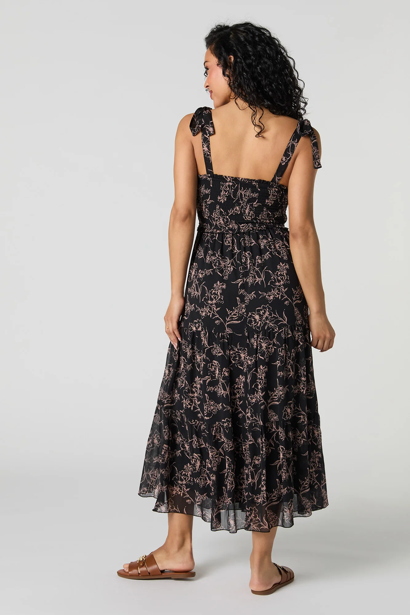 Chiffon Tie Strap Tiered Midi Dress - Image 11