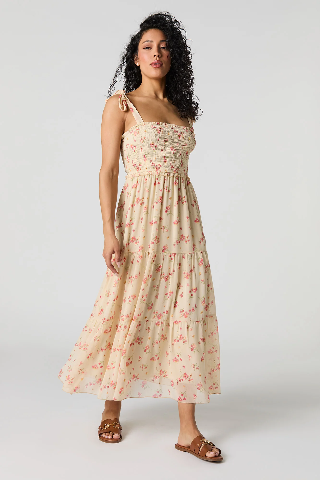 Chiffon Tie Strap Tiered Midi Dress - Image 4