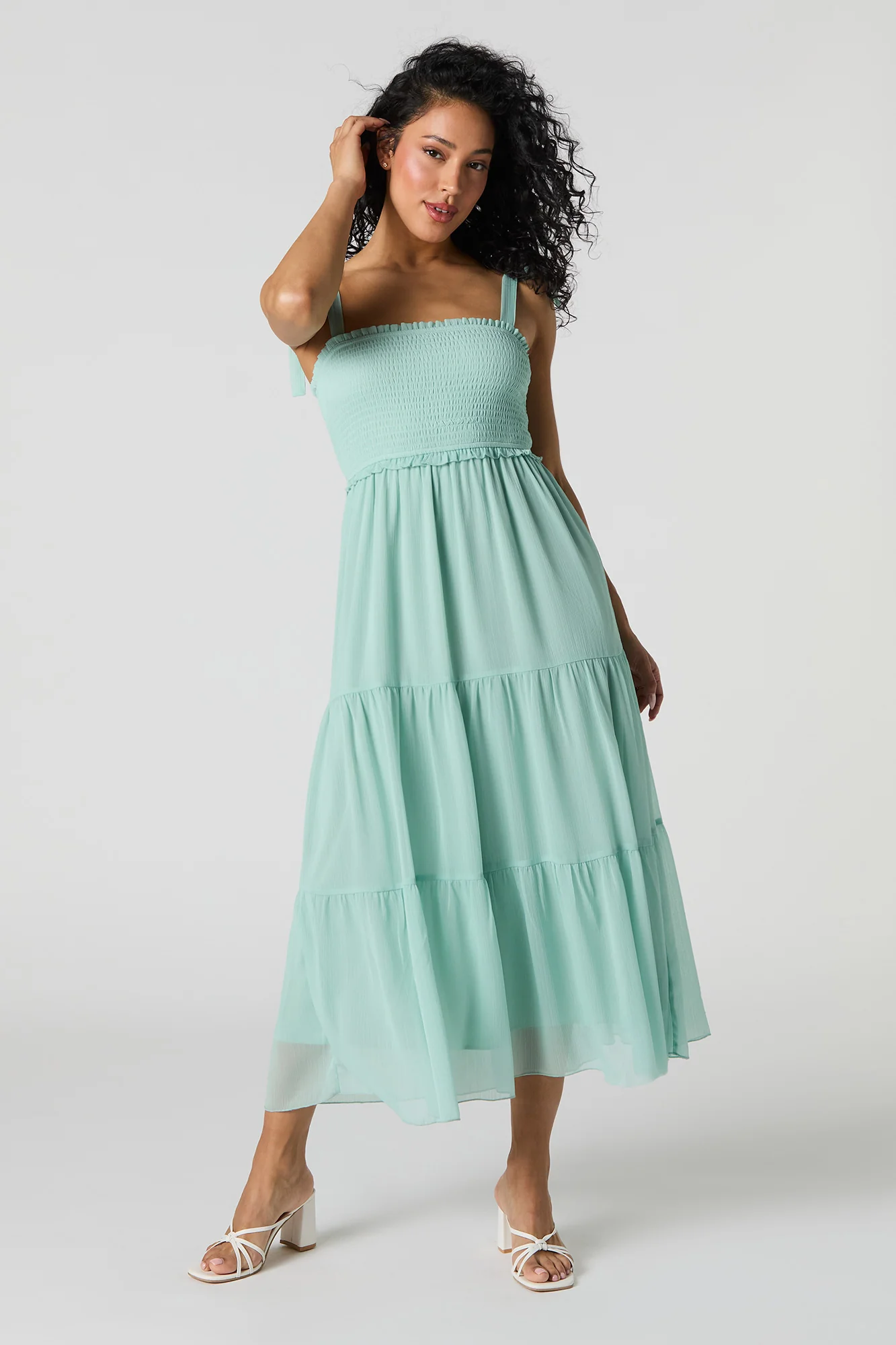 Robe midi volantée en chiffon avec attaches - Image 11