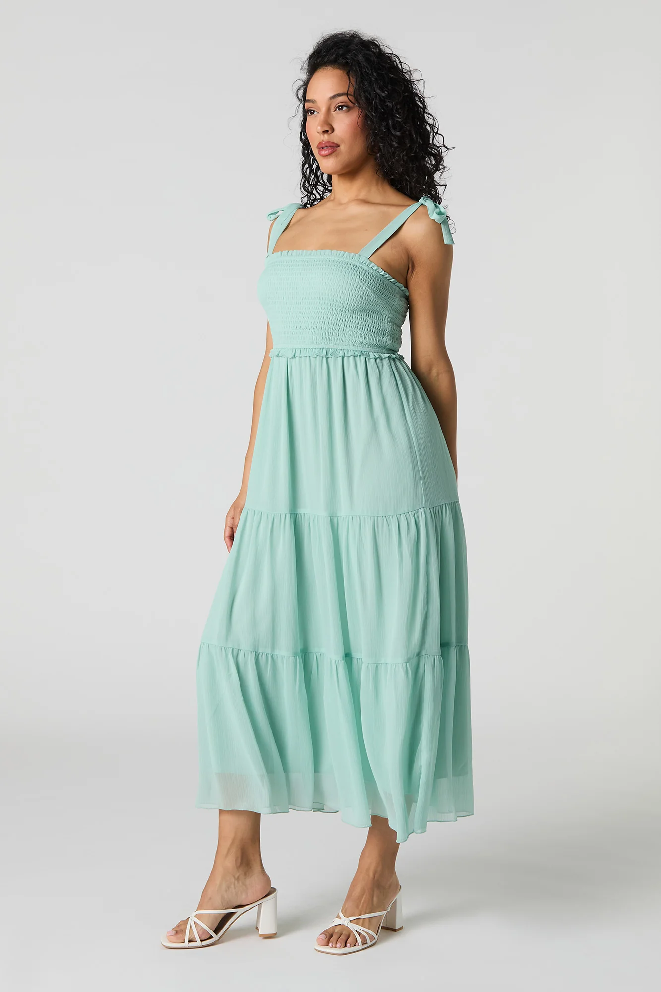 Robe midi volantée en chiffon avec attaches - Image 12