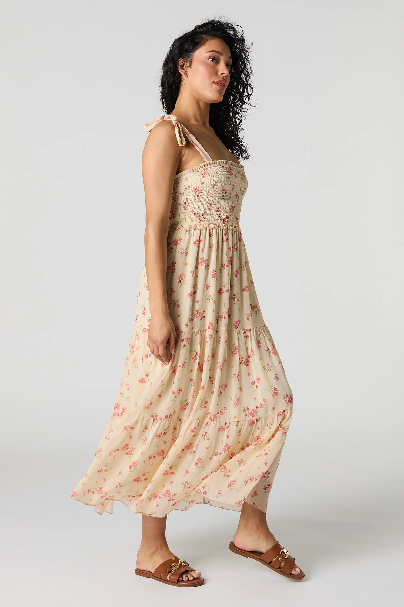 Robe midi volantée en chiffon avec attaches - Image 2