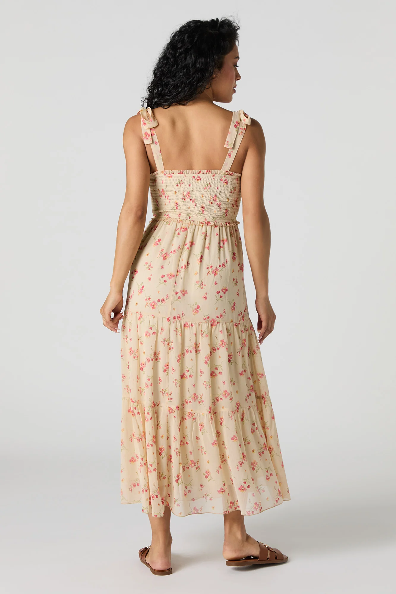 Robe midi volantée en chiffon avec attaches - Image 3