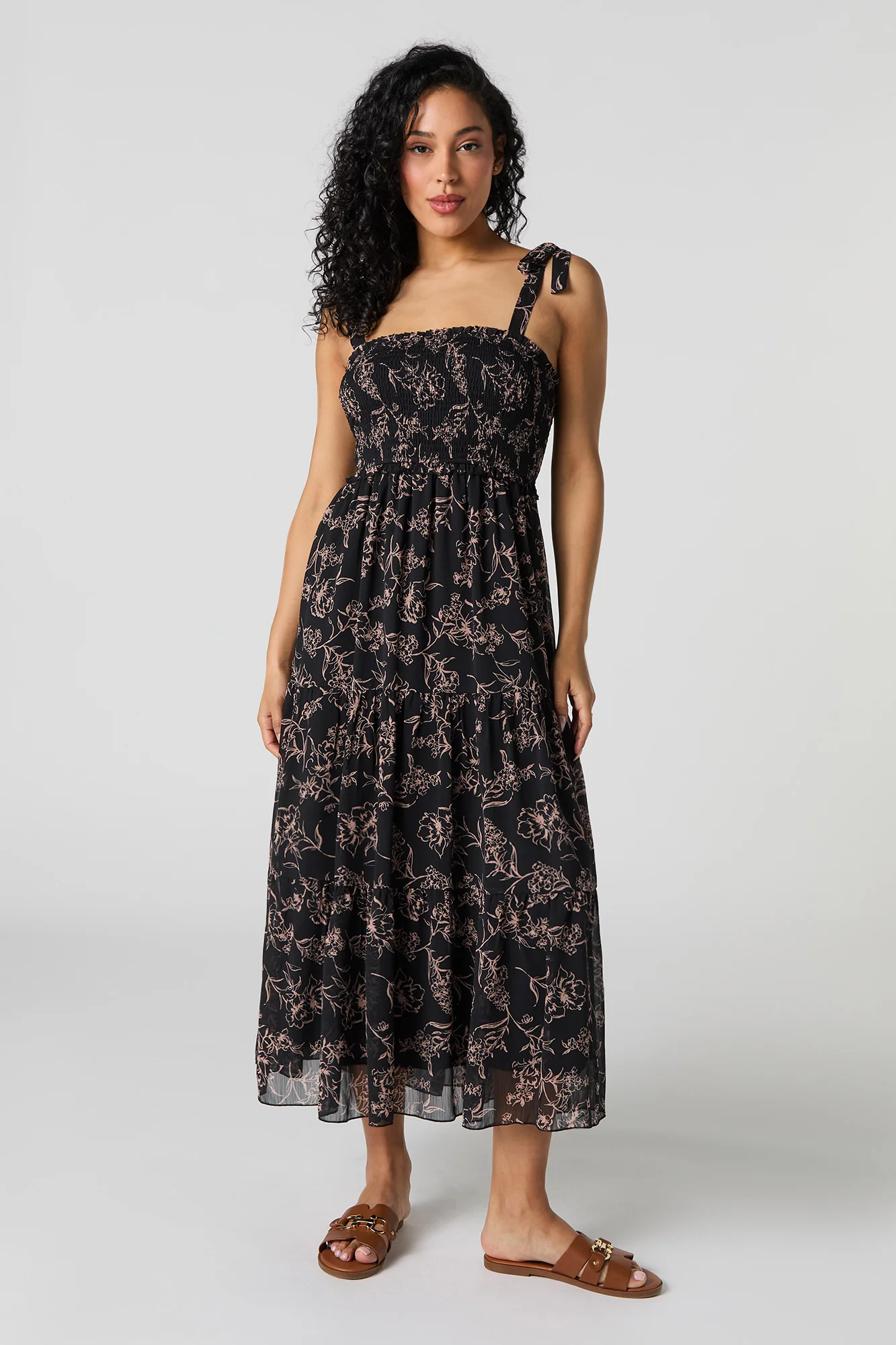 Robe midi volantée en chiffon avec attaches - Image 5