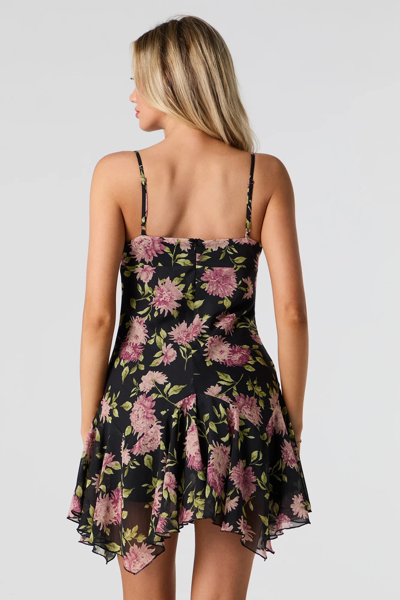 Minirobe asymétrique en chiffon fleuri - Image 5