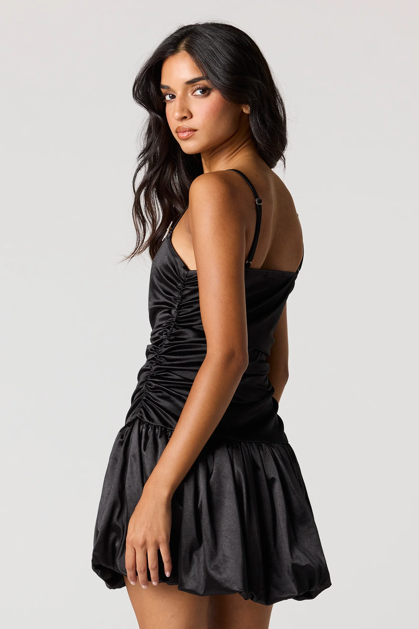 Satin Bubble Hem Mini Dress - Image 6