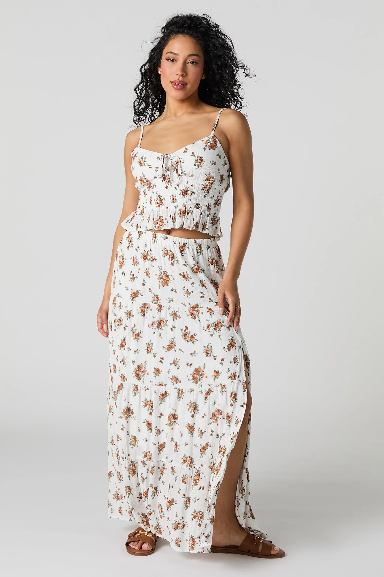Jupe maxi volantée fleurie