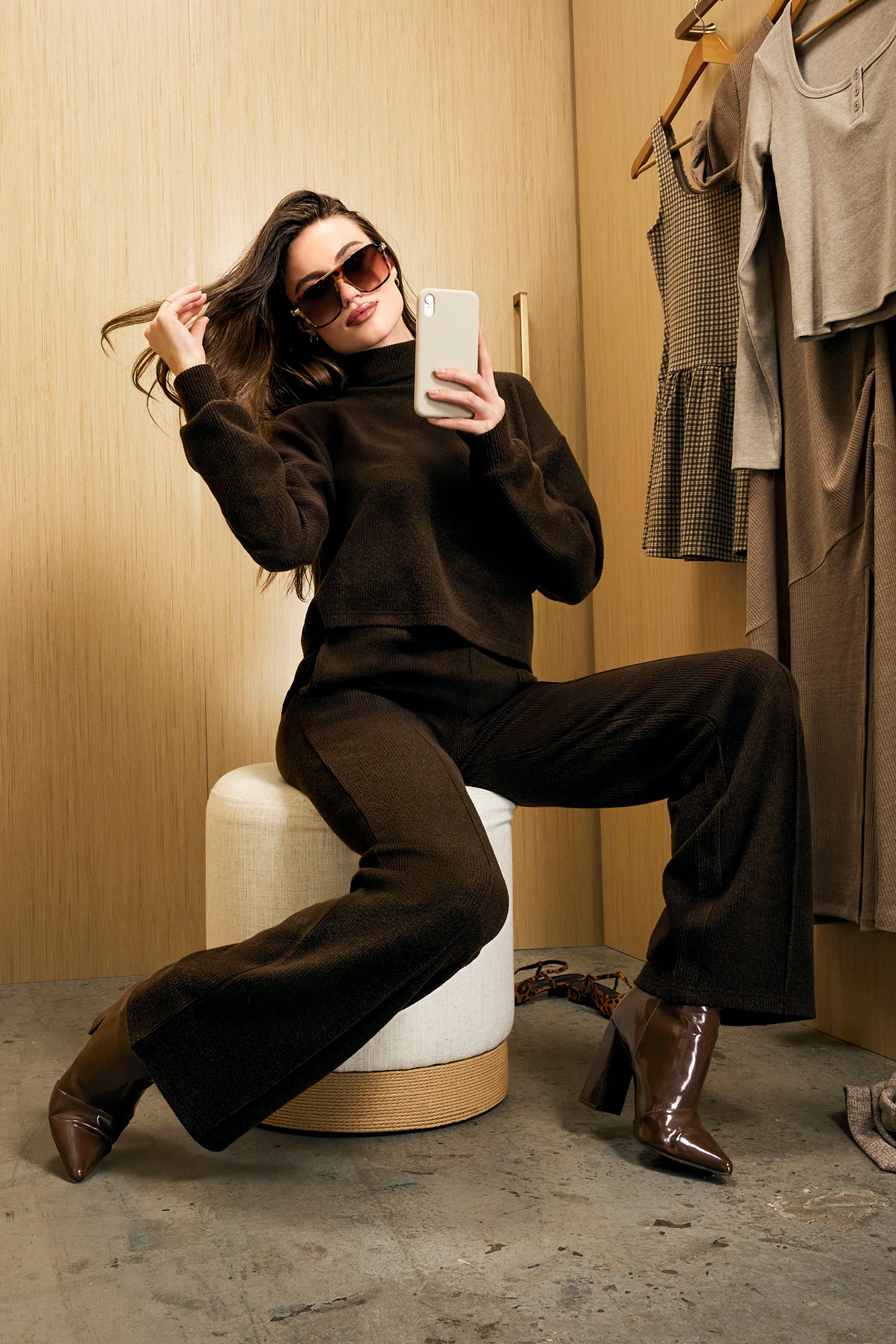 Ribbed Knit Wide Leg Pant