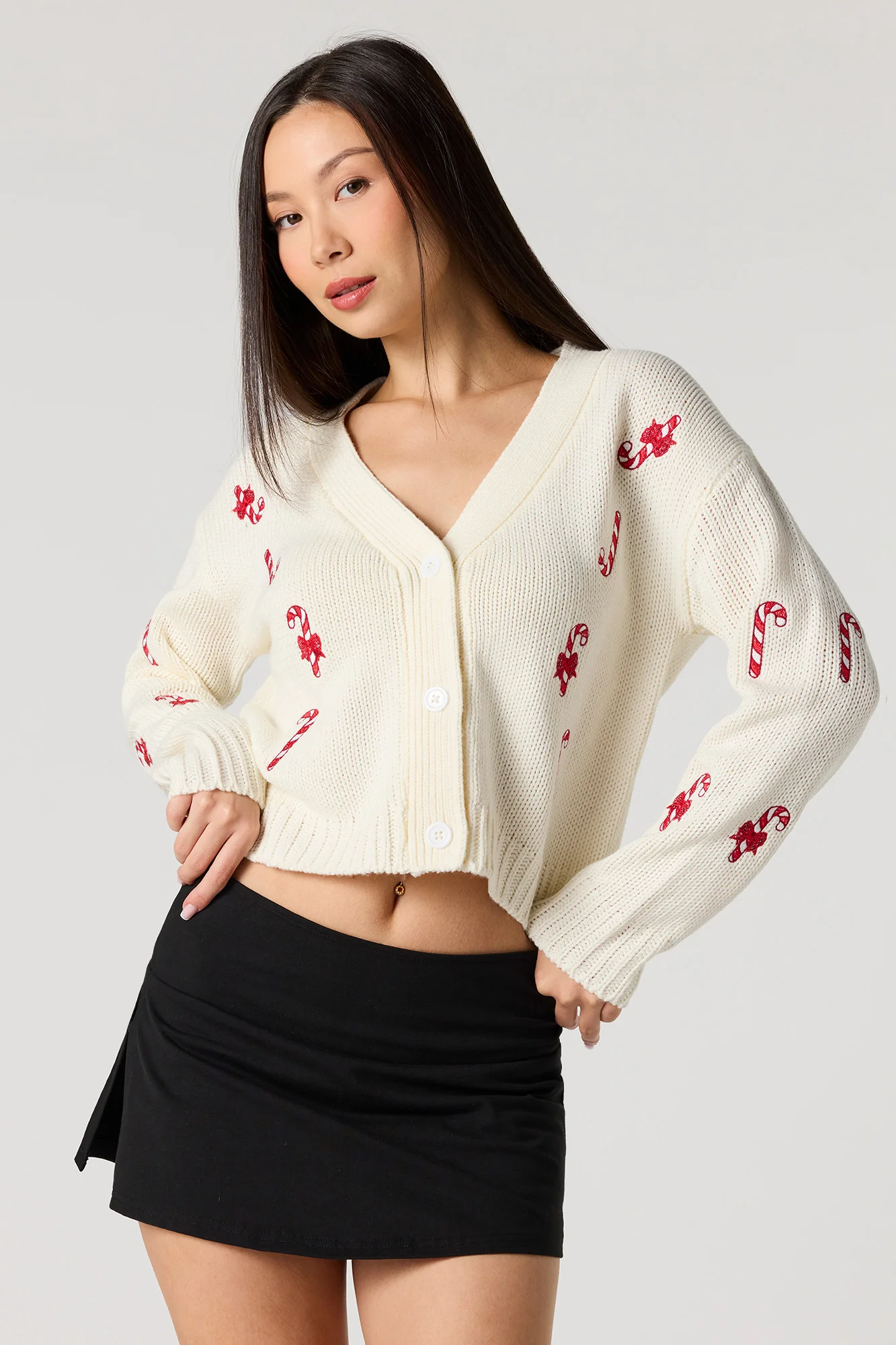 Christmas Embroidered Knit Cardigan
