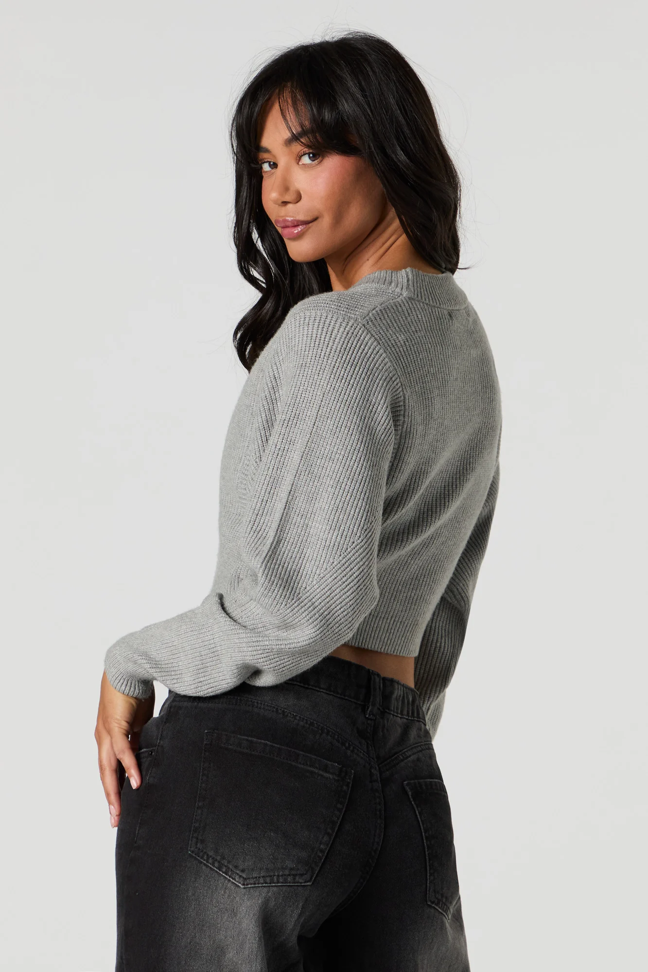 Ribbed Knit Cropped Cardigan - Image 8