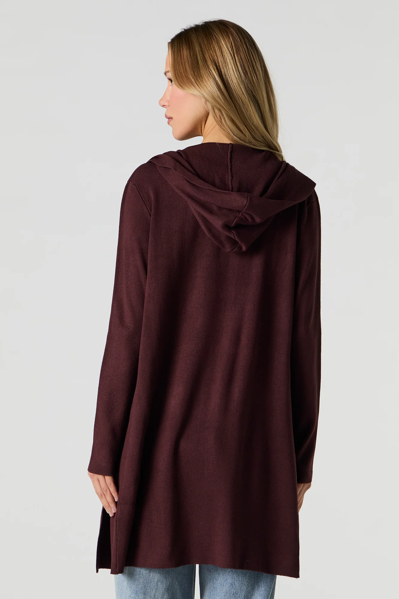Open Front Hooded Longline Cardigan - Image 2
