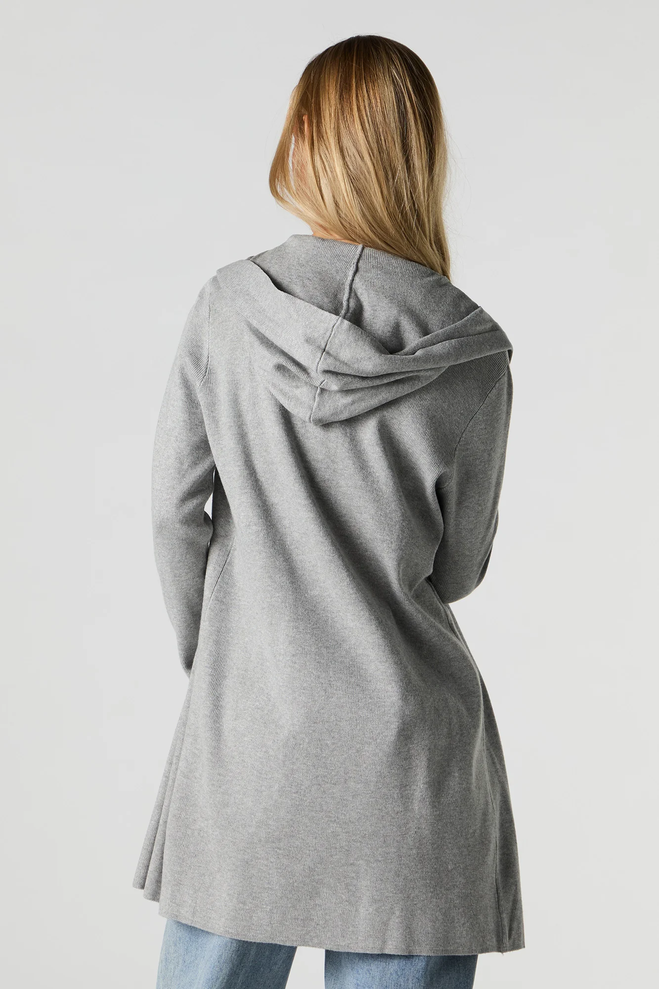 Open Front Hooded Longline Cardigan - Image 5
