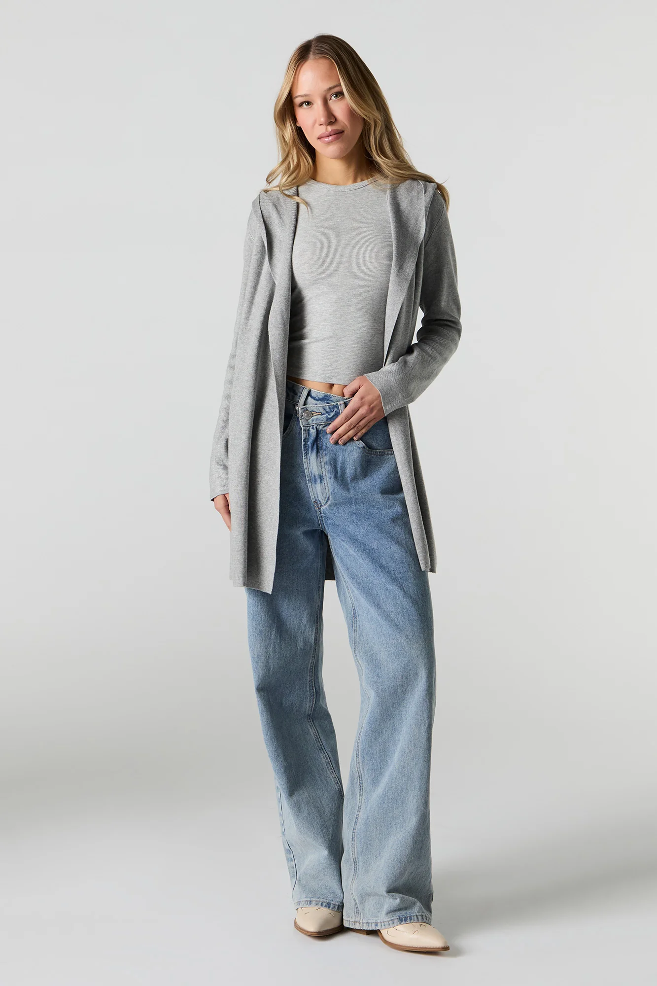 Open Front Hooded Longline Cardigan - Image 6