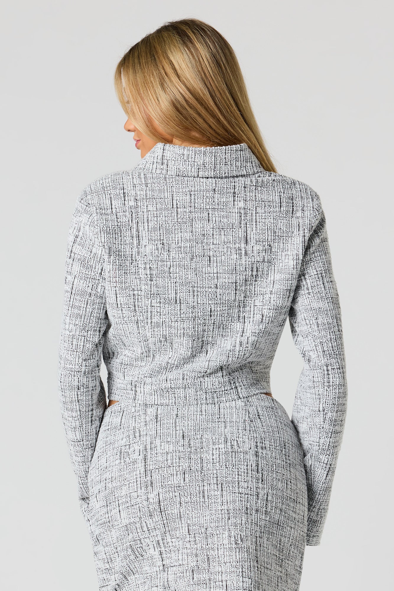 Tweed Pearl Button-Up Blazer - Image 2
