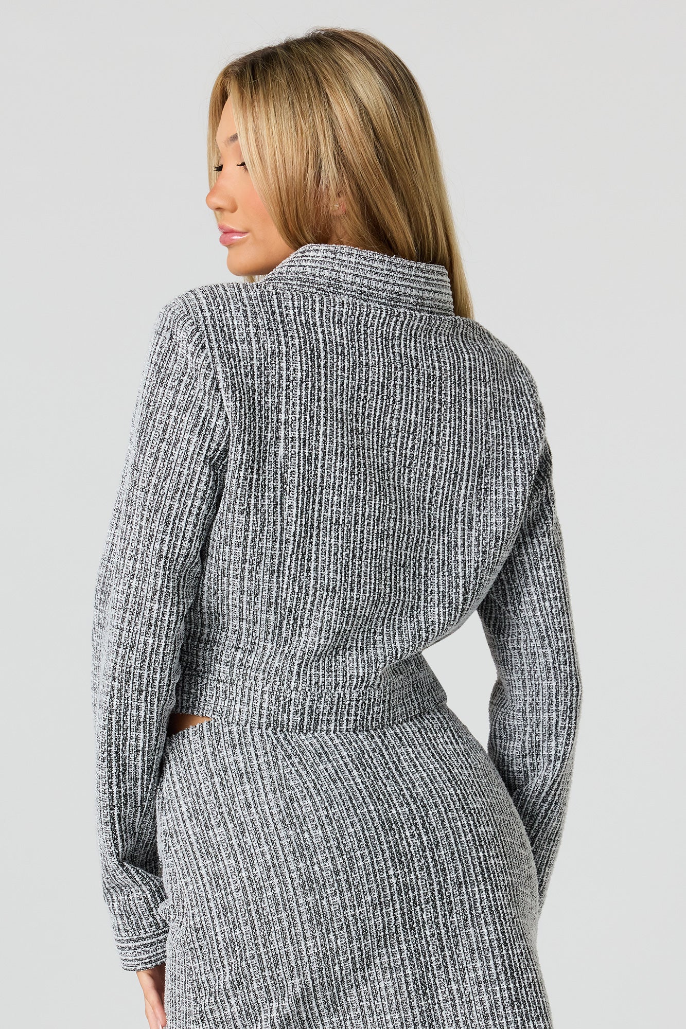 Tweed Pearl Button-Up Blazer - Image 5