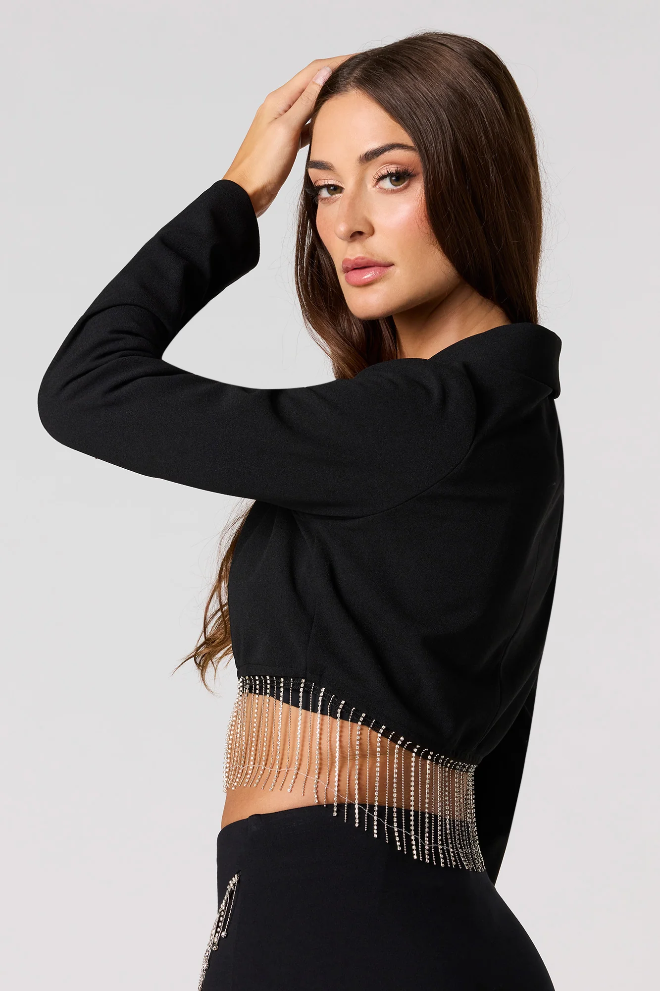 Rhinestone Fringe Cropped Blazer - Image 2