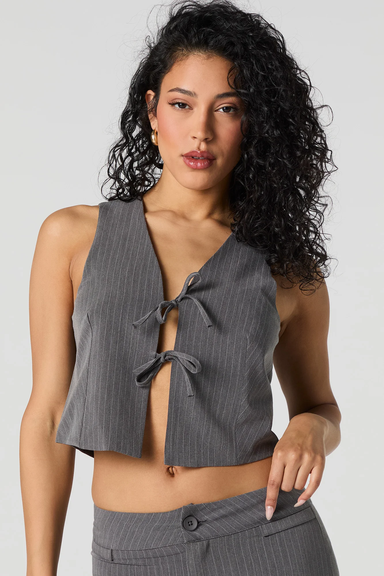 Pinstriped Tie Front Vest - Image 4