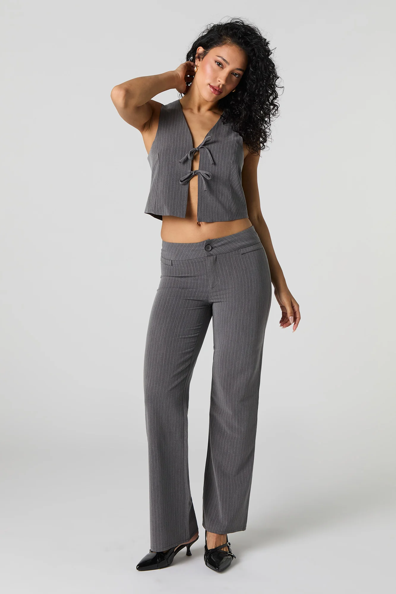 Pinstriped Tie Front Vest - Image 6