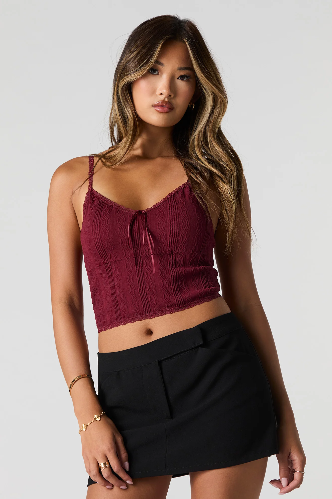 Camisole côtelée sans couture avec bordure en dentelle - Image 7