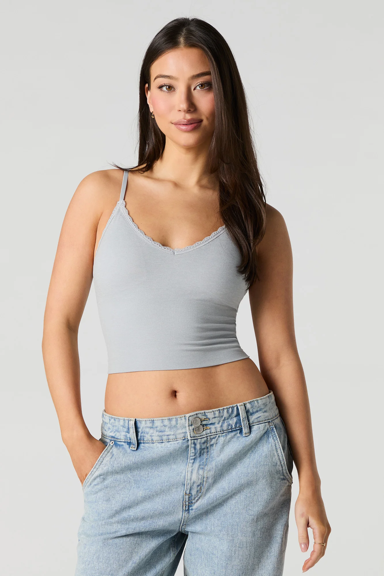 Seamless Lace Trim V-Neck Cami - Image 7