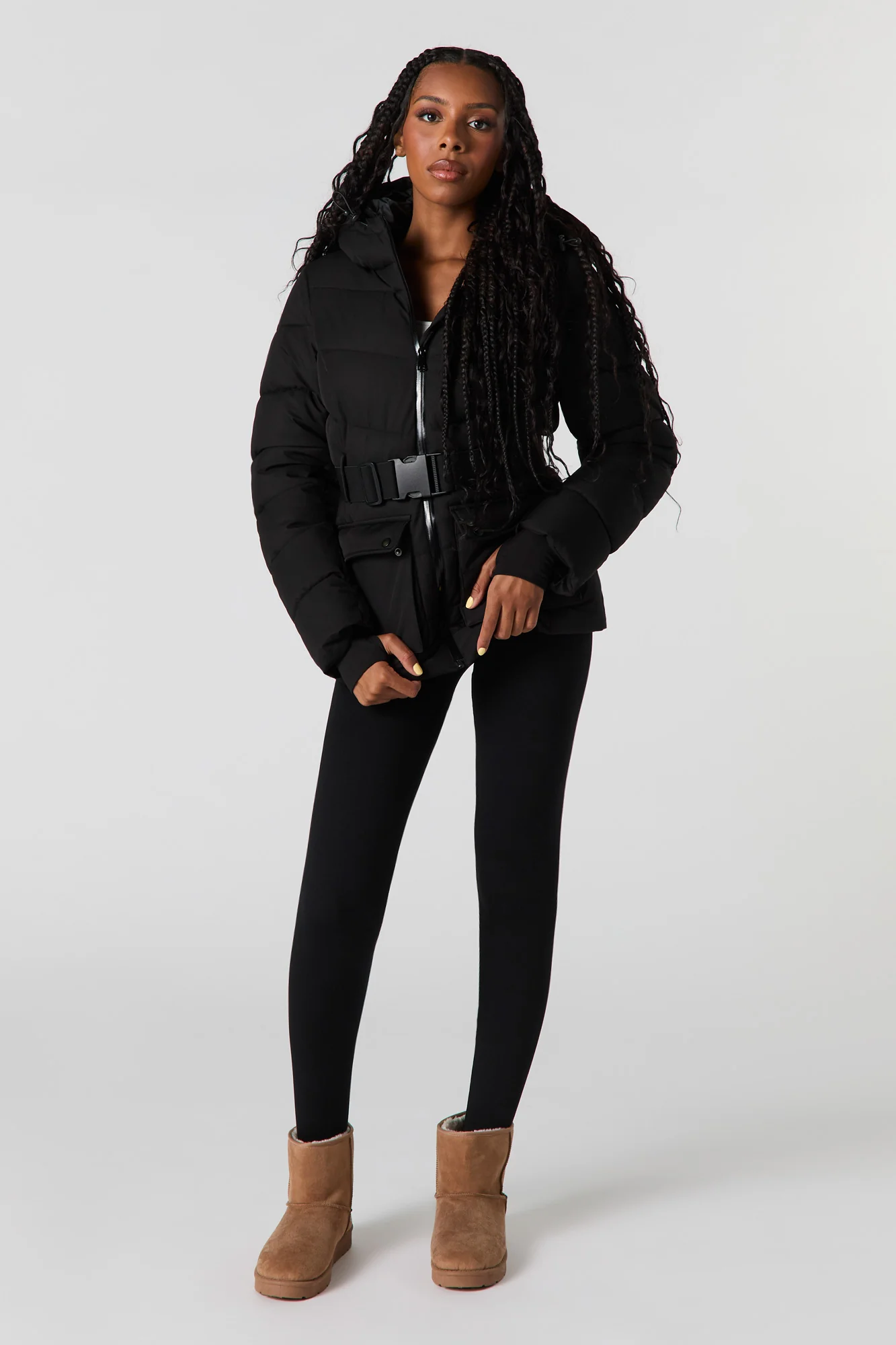 Hooded Belted Puffer Jacket - Image 10