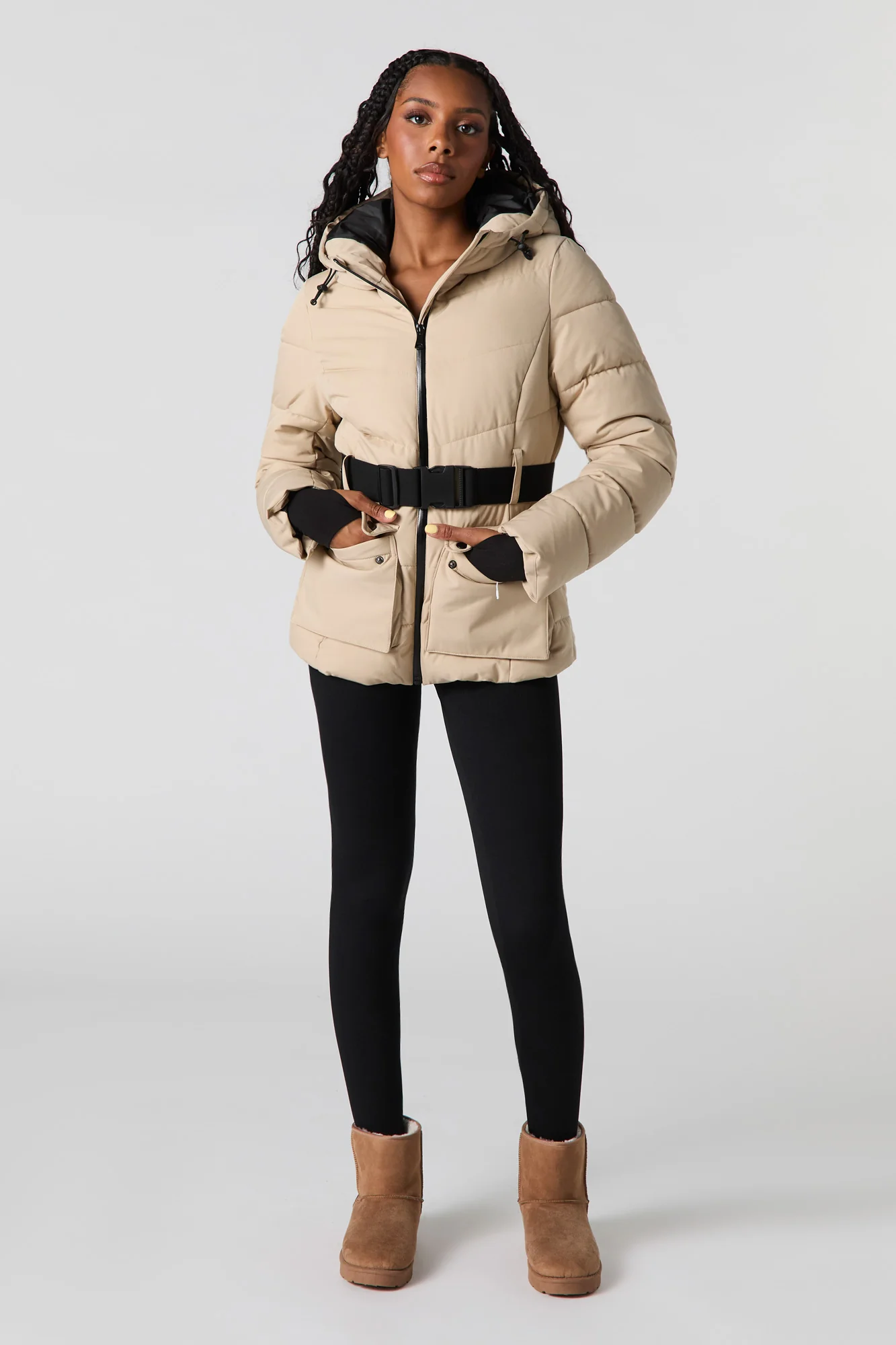 Hooded Belted Puffer Jacket - Image 7