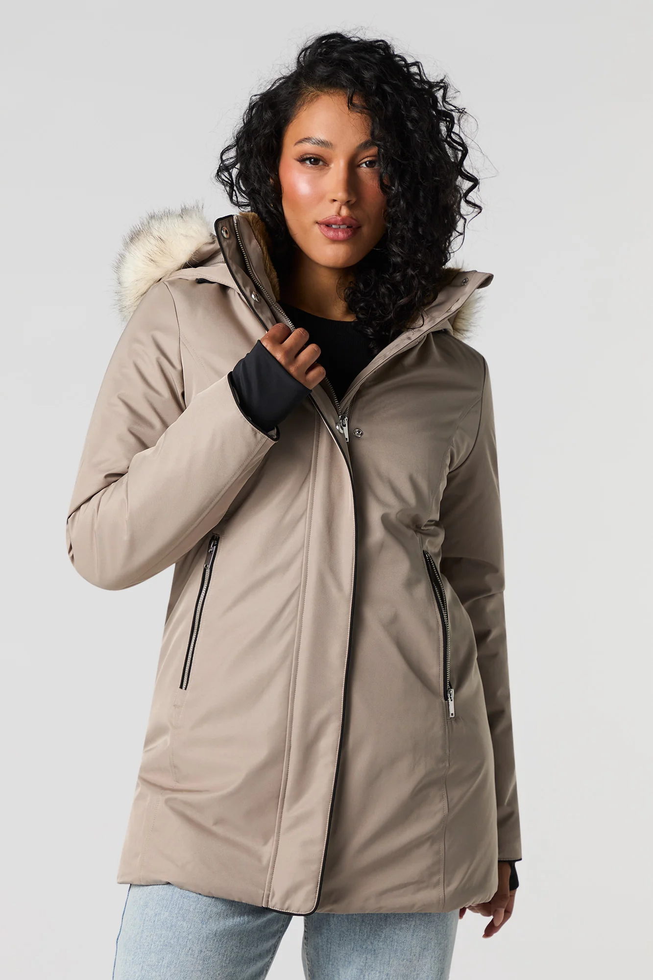 Parka à capuchon amovible en similifourrure