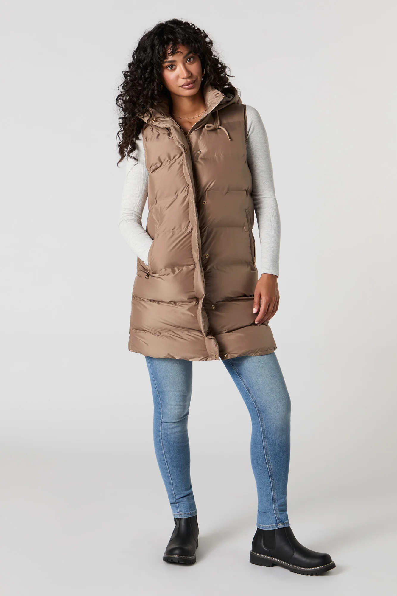 Veste bouffante longue à capuchon