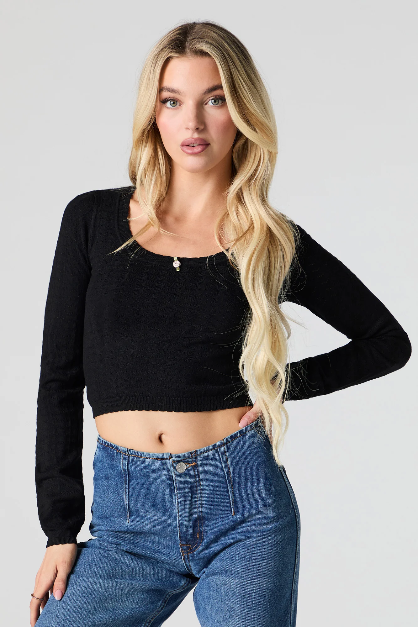 Pointelle Knit Rosette Sweater - Image 4