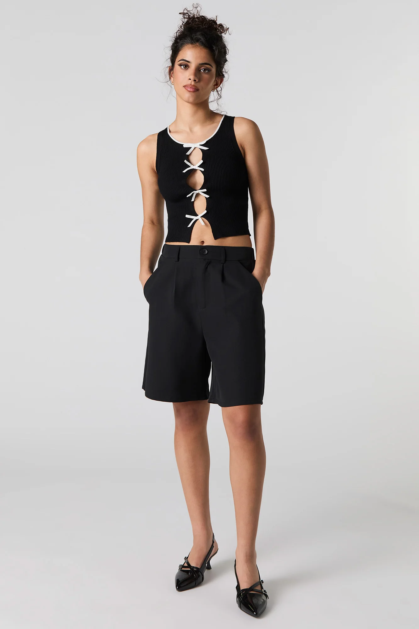 Ribbed Knit Cut-Out Bow Tank - Image 6