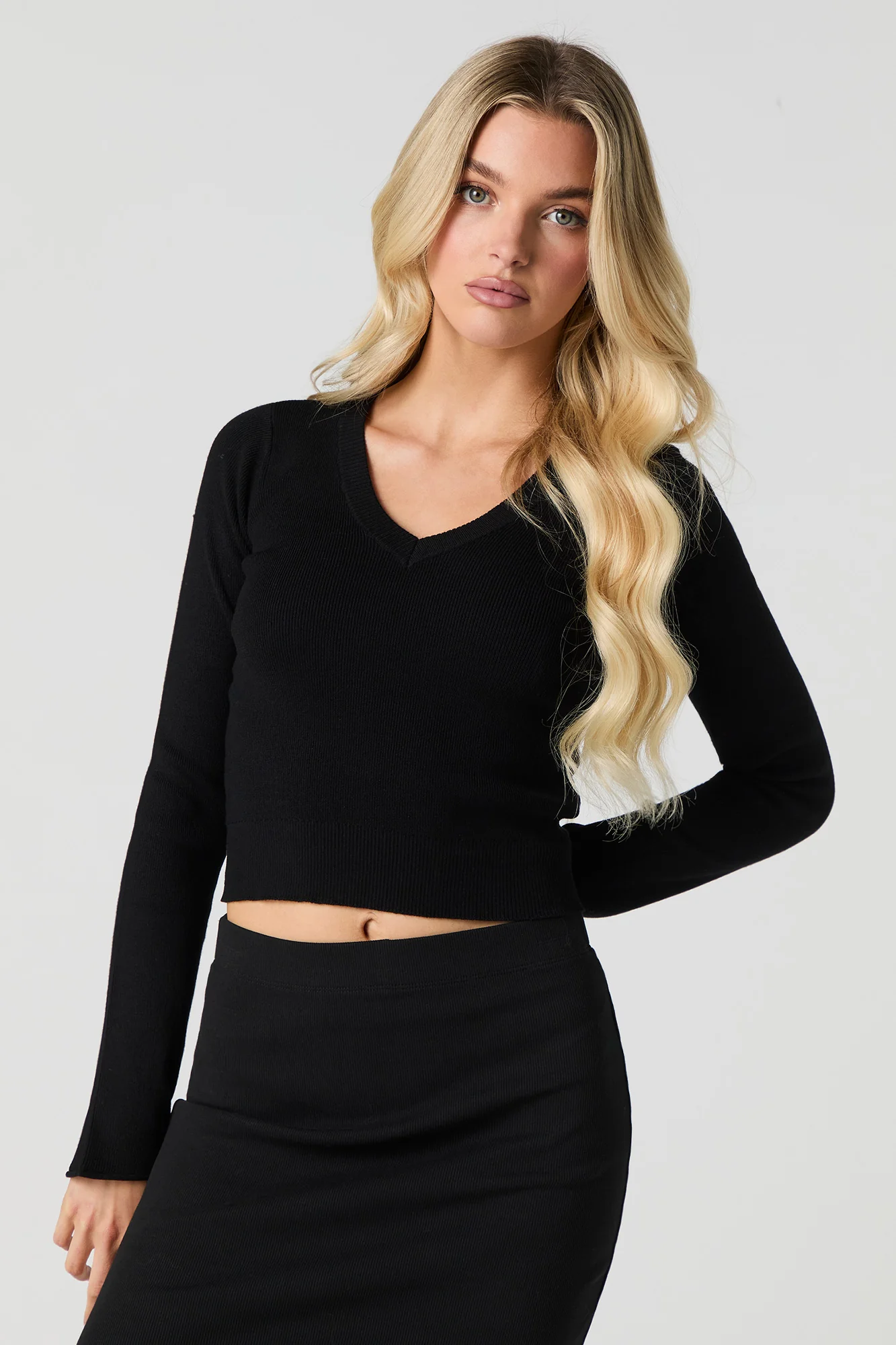 Ribbed Knit V-Neck Sweater - Image 4