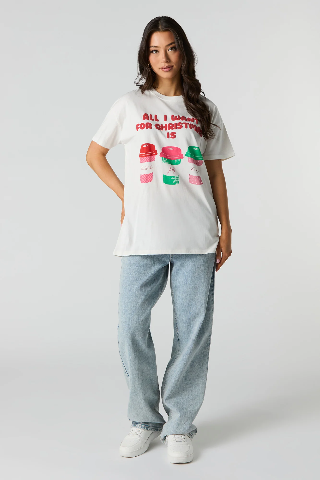 Christmas Coffees Graphic & Puff Print Oversized T-Shirt - Image 3
