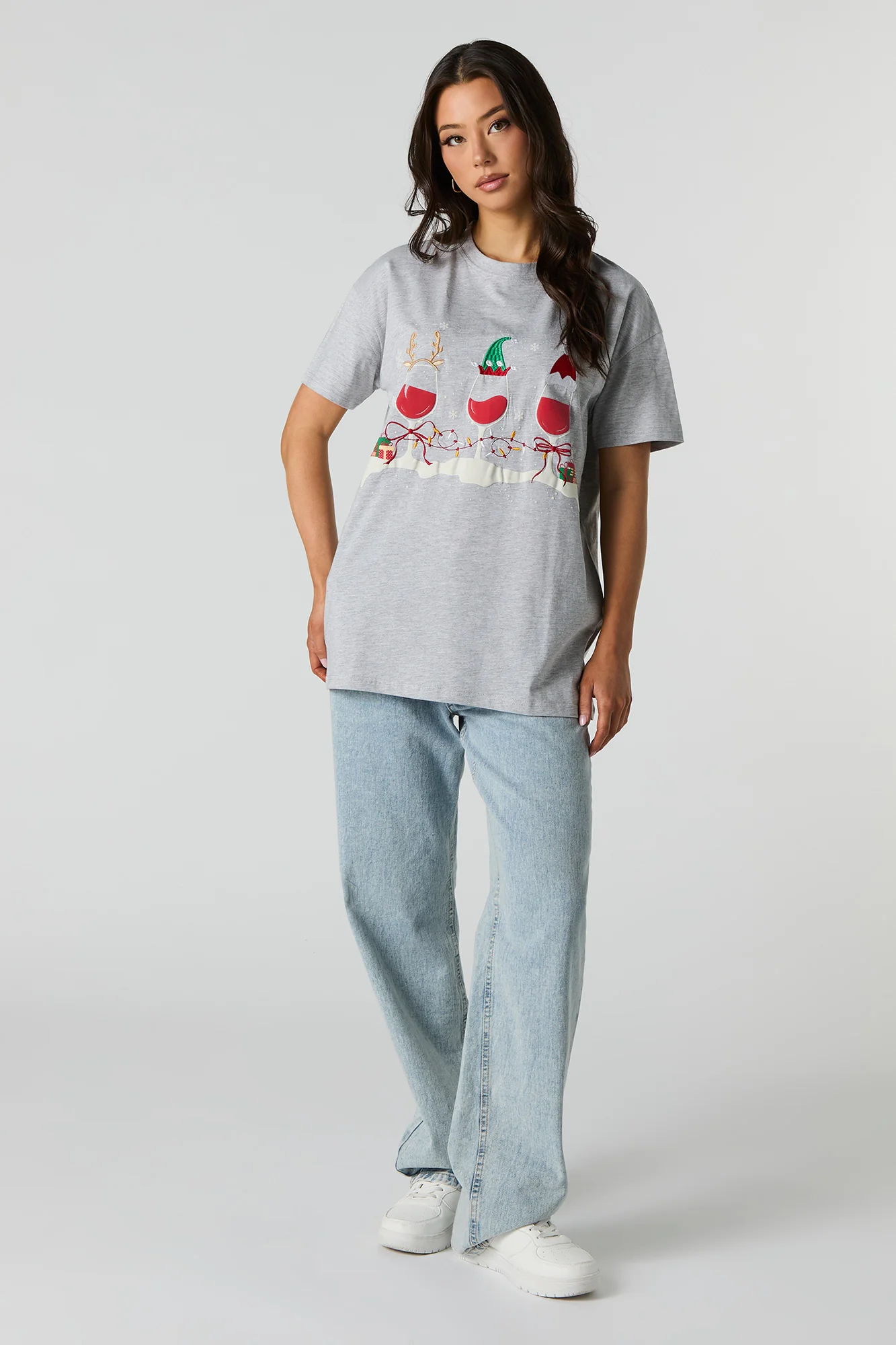 Christmas Wine Graphic Oversized T-Shirt - Image 3