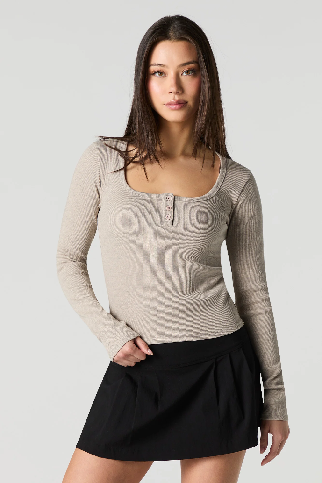 Ribbed Long Sleeve Henley Top - Image 10