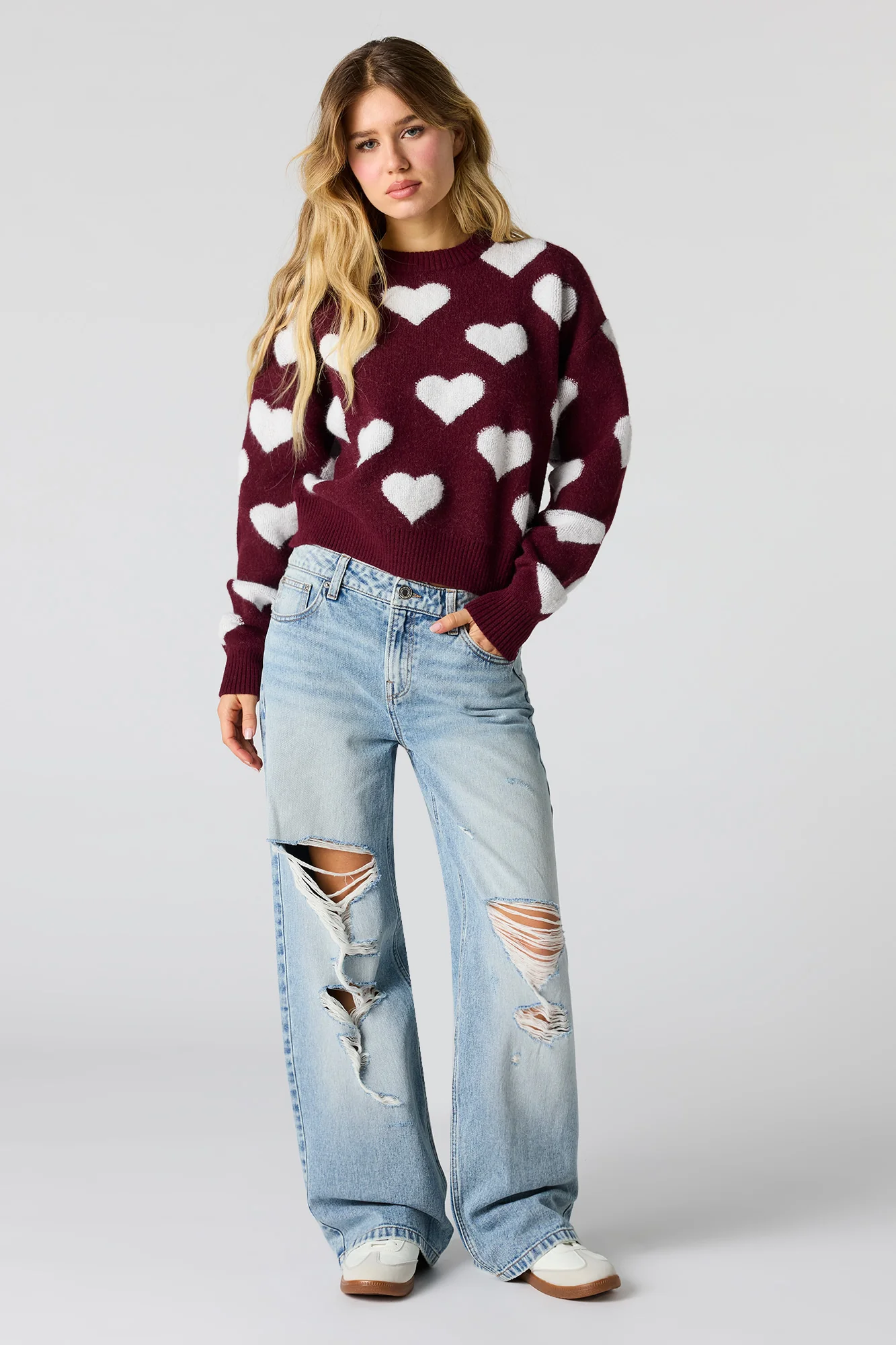 Heart Jacquard Knit Sweater - Image 3