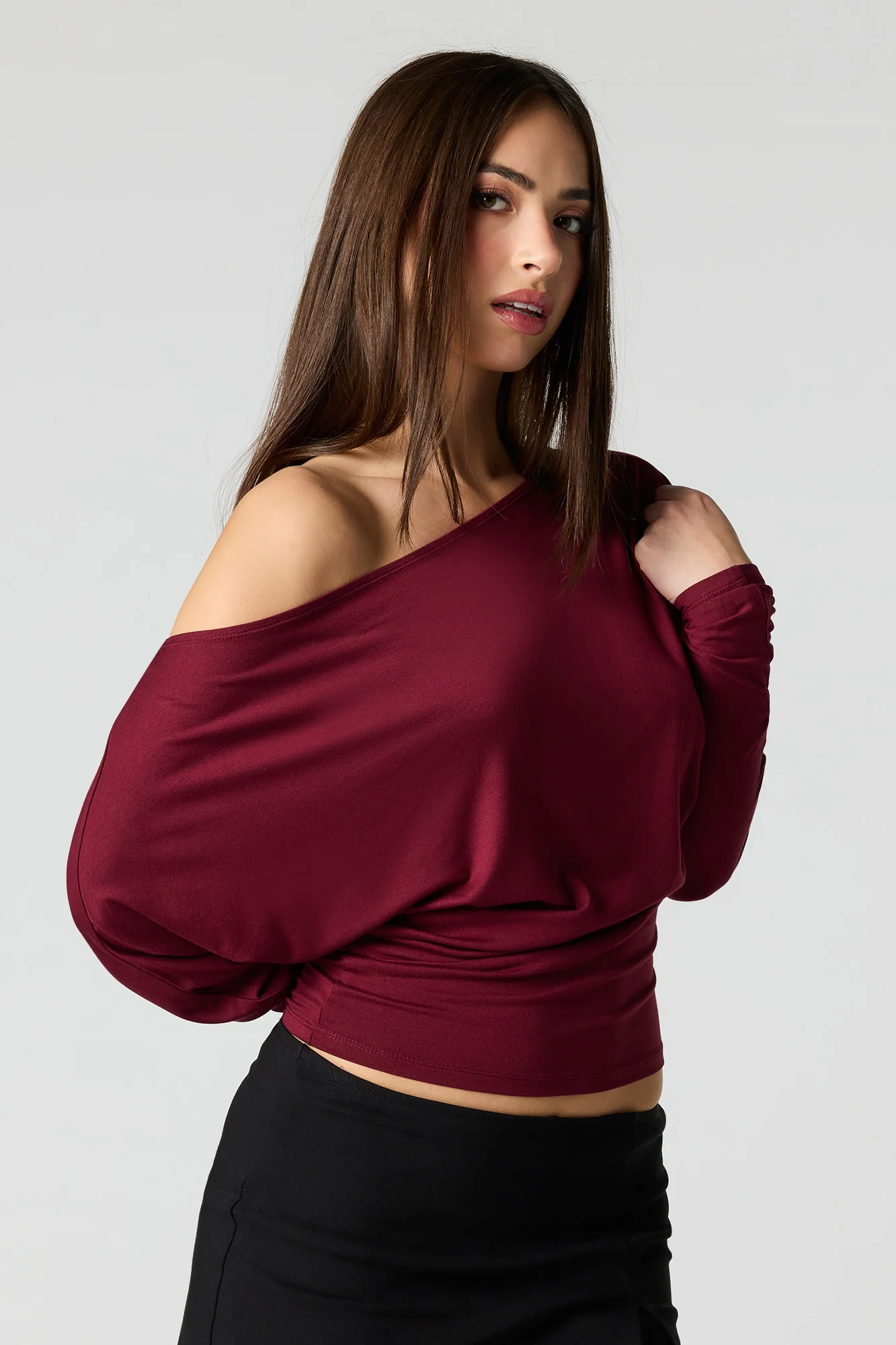 Off Shoulder Ribbed Classic Long Sleeve Top - Image 16