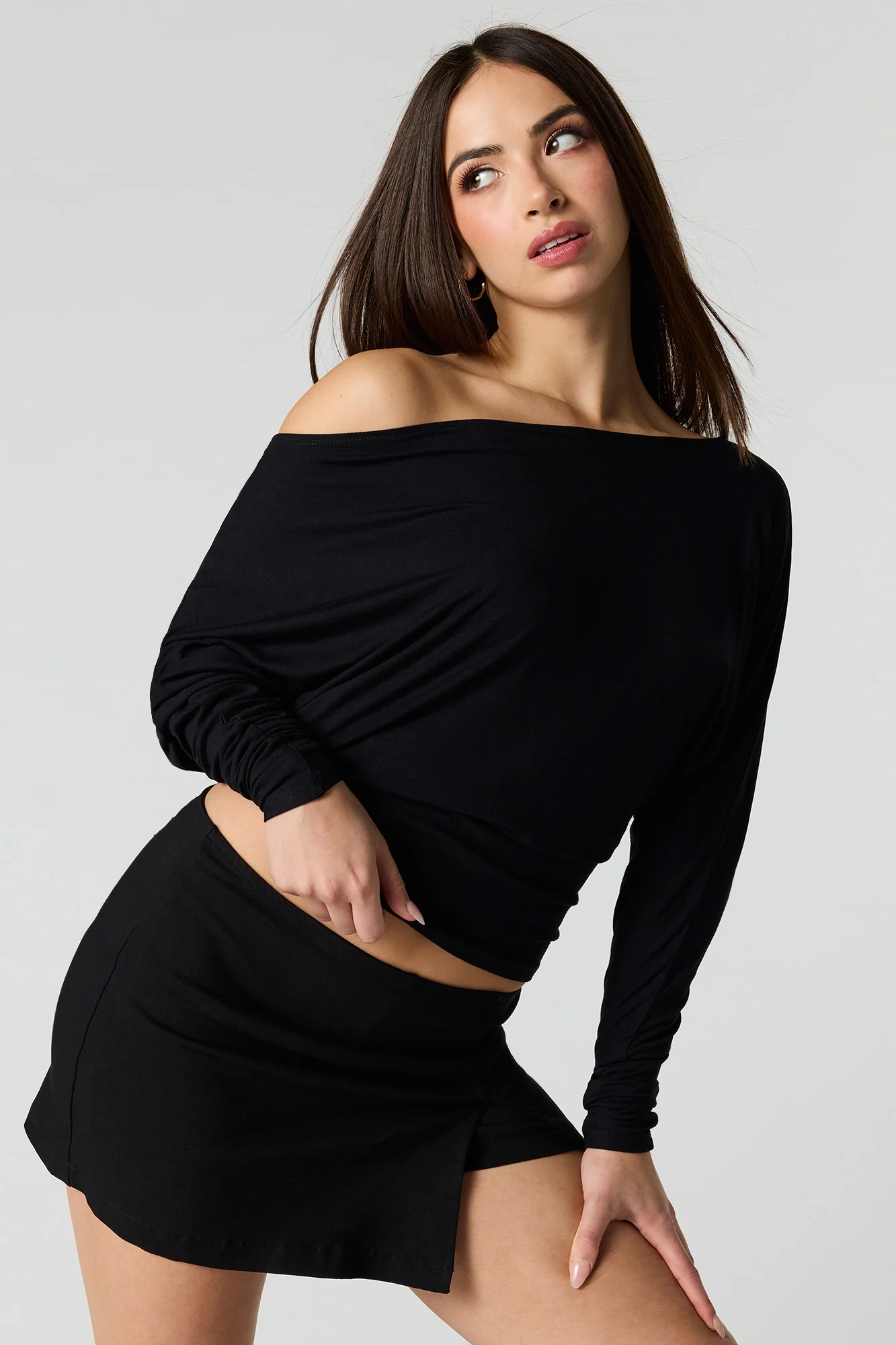 Off Shoulder Ribbed Classic Long Sleeve Top - Image 4