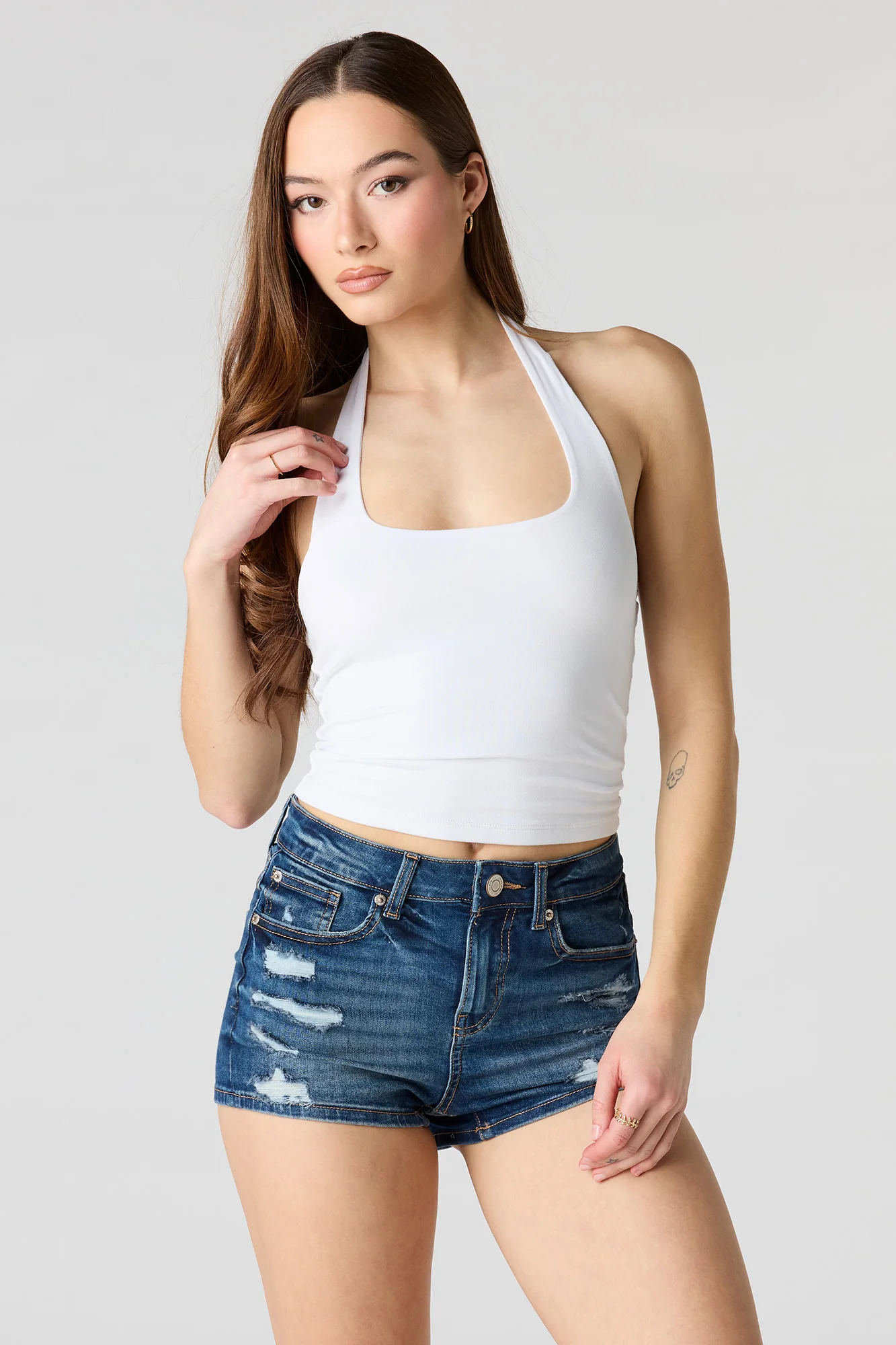 High Rise Ripped Denim Short