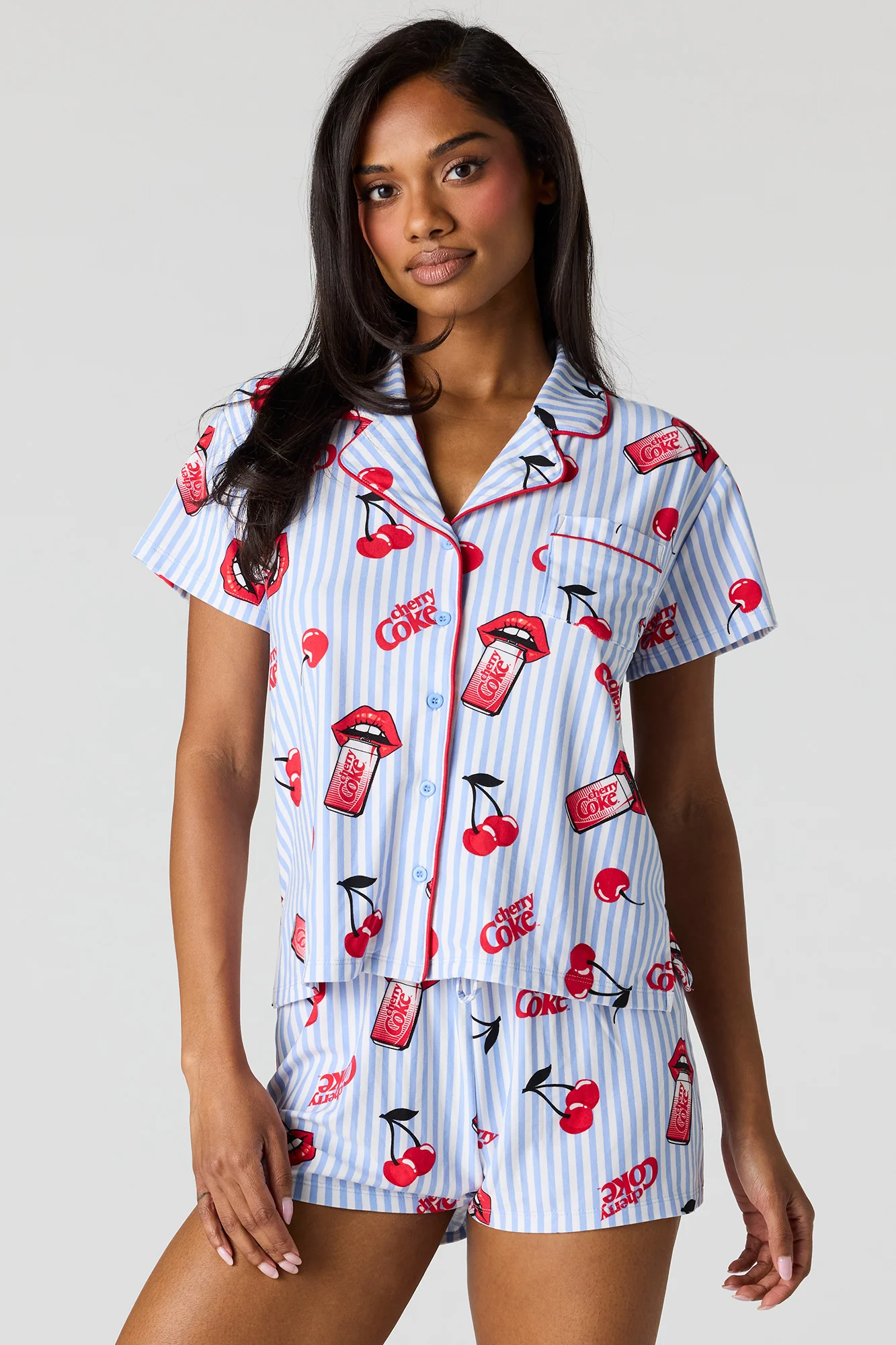 Coca-Cola Button-Up Top & Short Pajama Set - Image 4