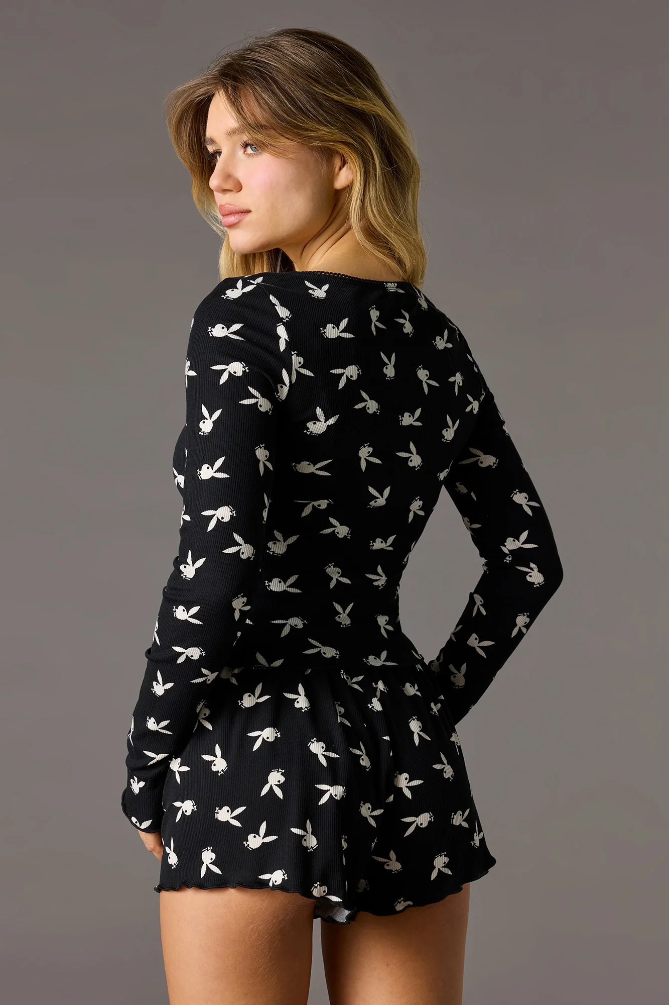 Playboy Ribbed Long Sleeve Top & Short Pajama Set - Image 5