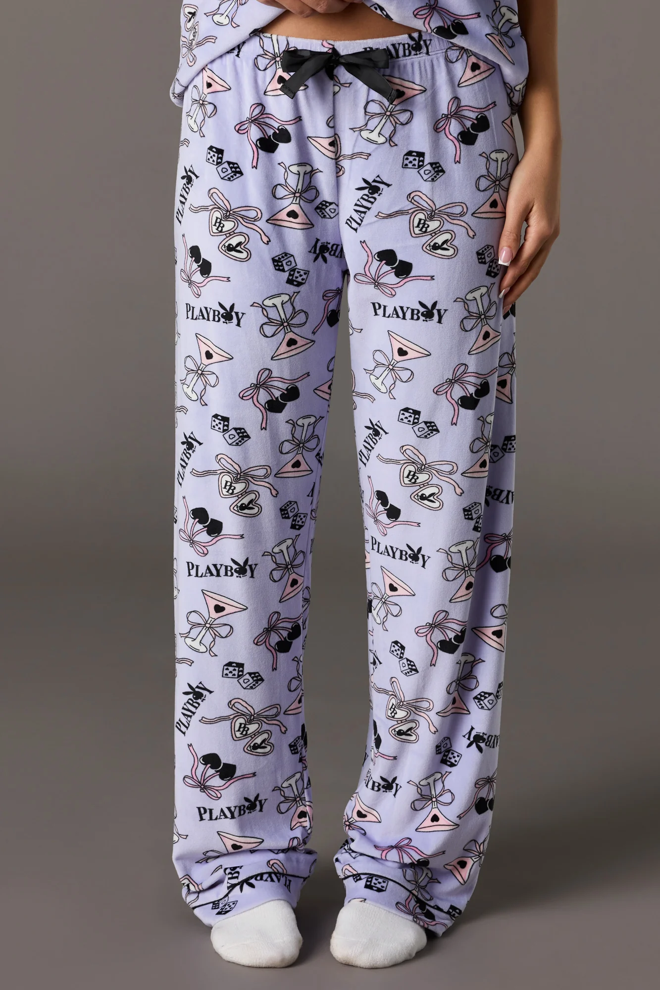 Playboy Printed Velour Collared Top & Pant Pajama Set - Image 11