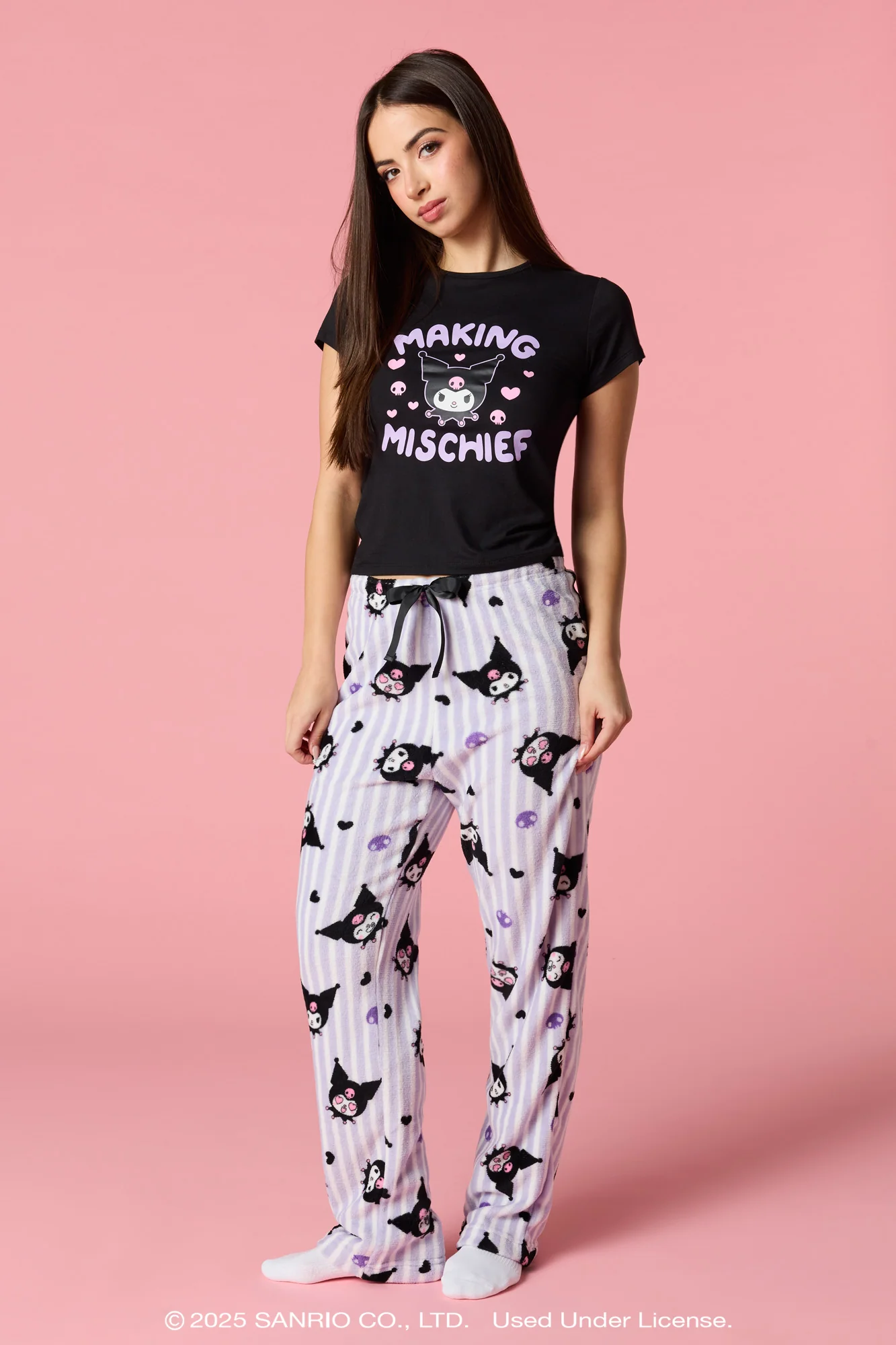 Kuromi™ HD Print T-Shirt & Plush Pant Pajama Set