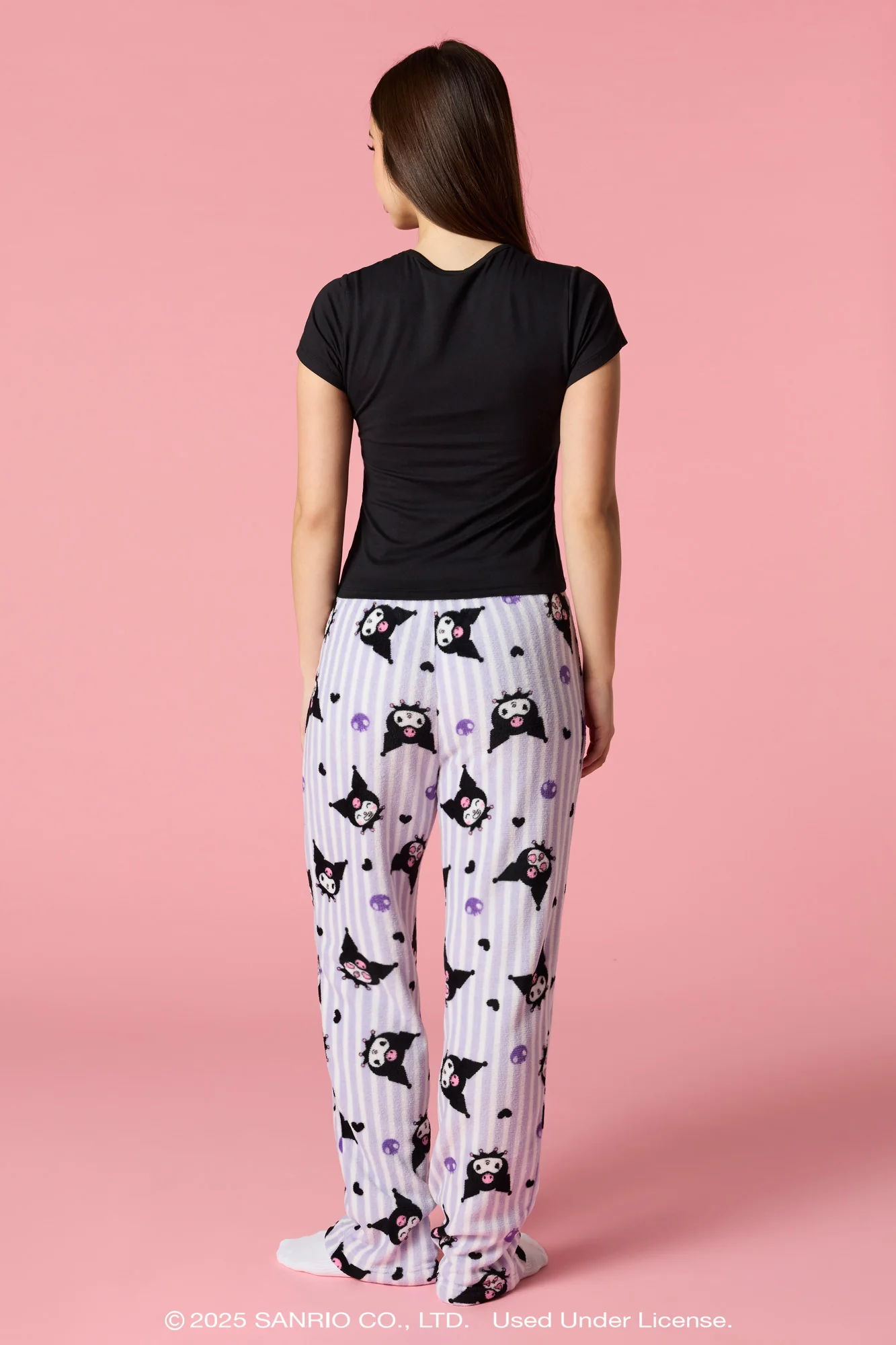 Kuromi™ HD Print T-Shirt & Plush Pant Pajama Set - Image 4
