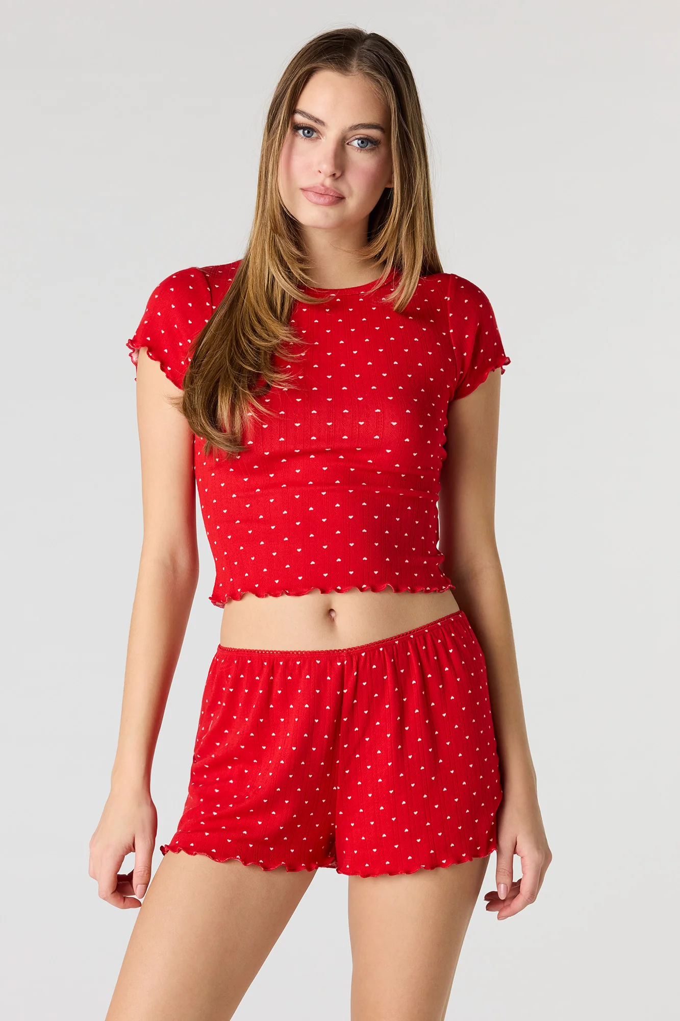 Pointelle Ruffle Trim T-Shirt & Short Pajama Set - Image 10