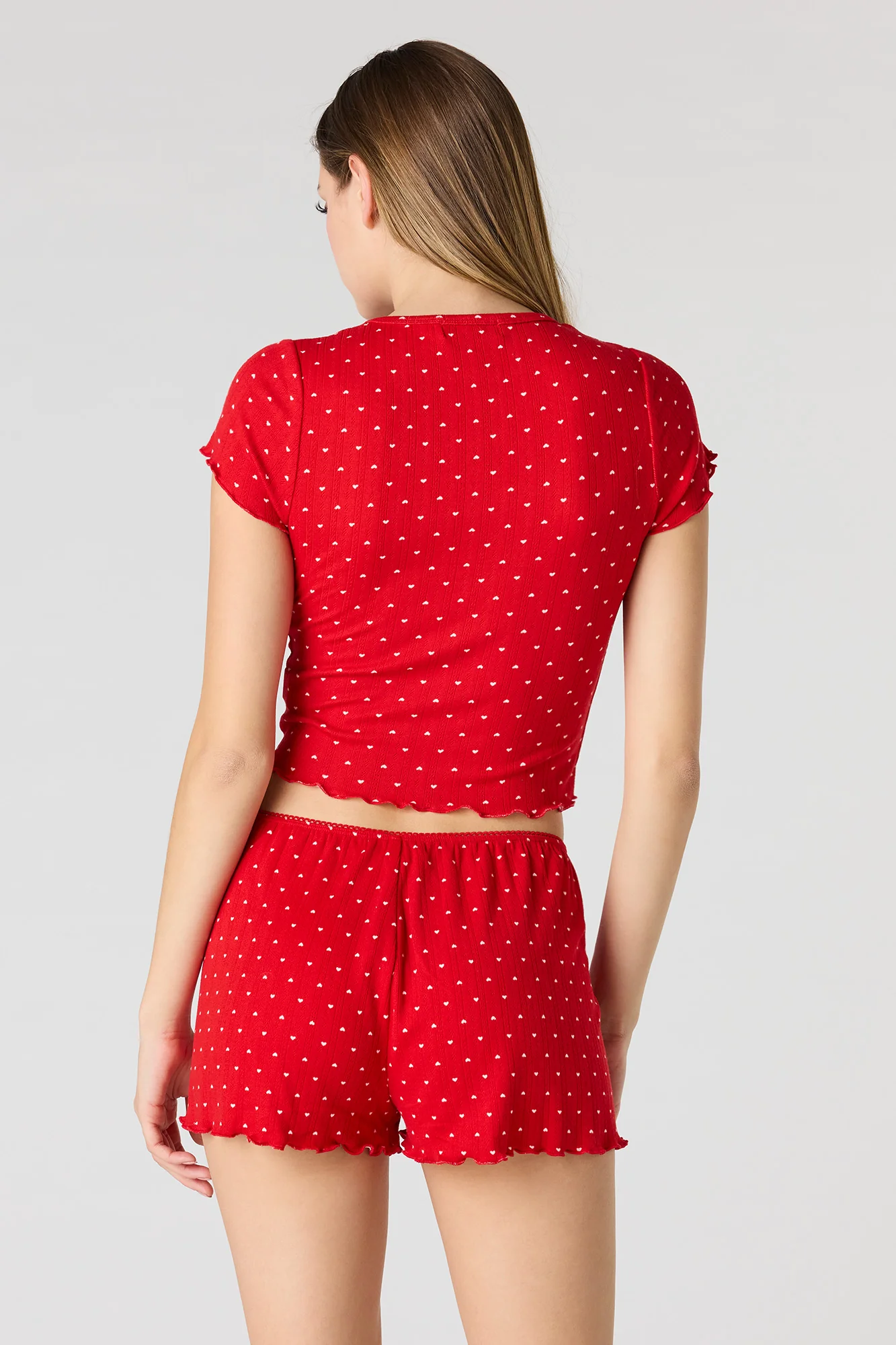 Pointelle Ruffle Trim T-Shirt & Short Pajama Set - Image 11