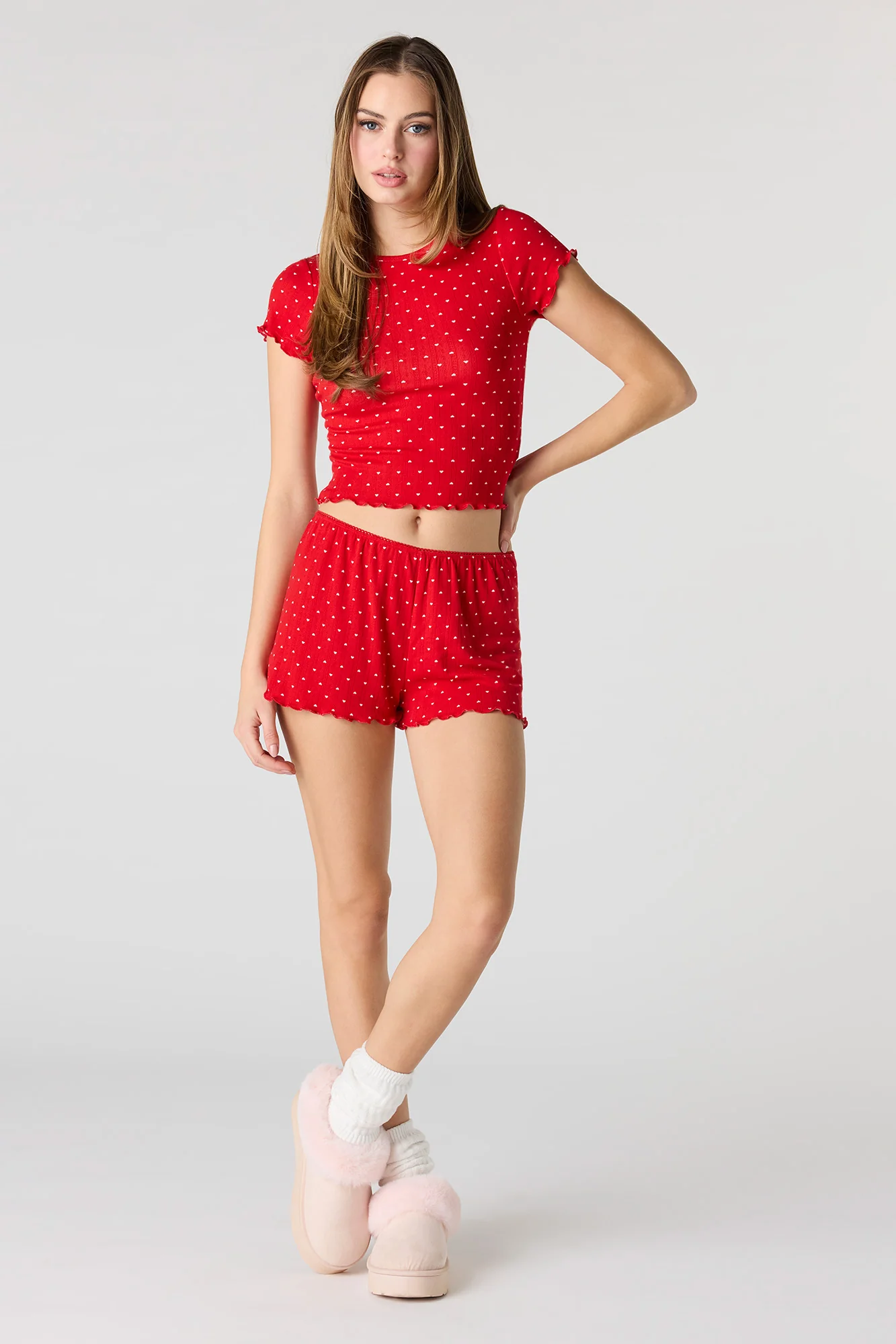 Pointelle Ruffle Trim T-Shirt & Short Pajama Set - Image 12